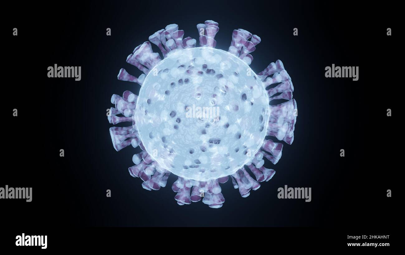 Illustrazione concettuale di un raggi X di una cellula di virus blu su sfondo nero Foto Stock