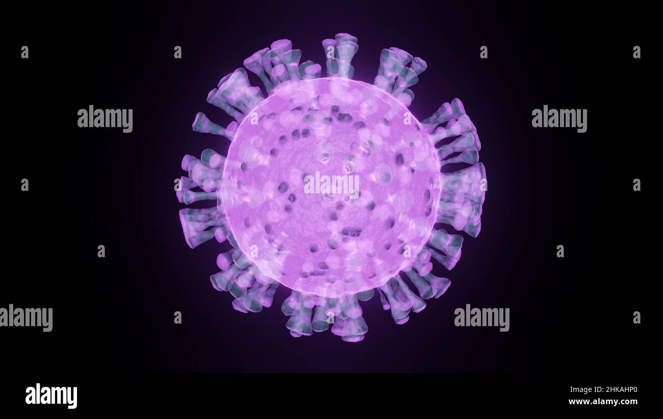 Illustrazione concettuale di un raggi X di una cellula di virus viola su sfondo nero Foto Stock