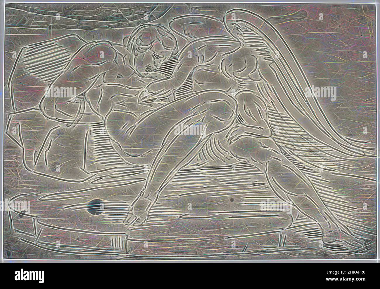 Ispirata a Cangiasi, Prometheus, Fotoreproduzione del disegno in 'The Reveley Collection of drawings at Brynygwin', fig. 25., Philip Henry Delamotte, Thomas Frederick Hardwich, 1855 - 1858, carta, Stampa albume, altezza 218 mm x larghezza 318 mm, reinventata da Artotop. L'arte classica reinventata con un tocco moderno. Design di calda e allegra luminosità e di raggi di luce. La fotografia si ispira al surrealismo e al futurismo, abbracciando l'energia dinamica della tecnologia moderna, del movimento, della velocità e rivoluzionando la cultura Foto Stock