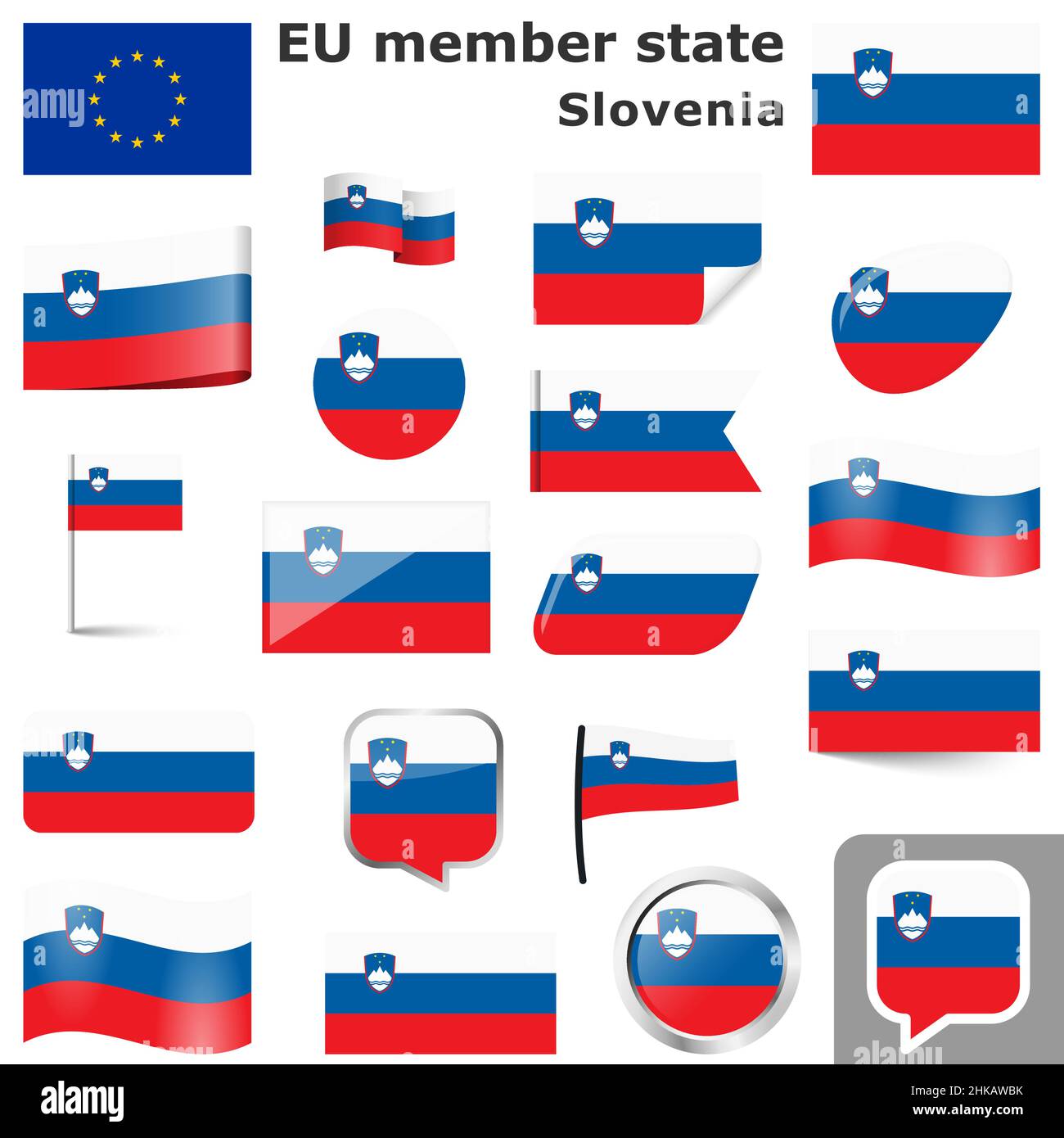 Collezione di bandiere e pulsanti con colori nazionali sloveni Illustrazione Vettoriale