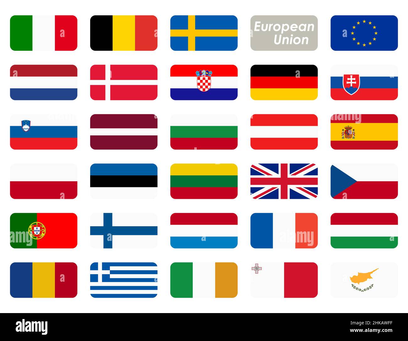 Raccolta di bandiere provenienti da tutti i paesi dell'Unione europea Illustrazione Vettoriale