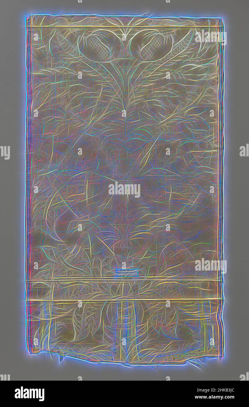 Ispirato da un frammento di damasca gialla di seta con grande disegno di foglie stilizzate a ventaglio sparse tra fiori e frutti, frammento di damasca gialla di seta con grande disegno di foglie stilizzate a ventaglio sparse tra fiori e frutti., Germania, c. 1740 - c. 1760, Ketting en inslag: Seta, reinventata da Artotop. L'arte classica reinventata con un tocco moderno. Design di calda e allegra luminosità e di raggi di luce. La fotografia si ispira al surrealismo e al futurismo, abbracciando l'energia dinamica della tecnologia moderna, del movimento, della velocità e rivoluzionando la cultura Foto Stock