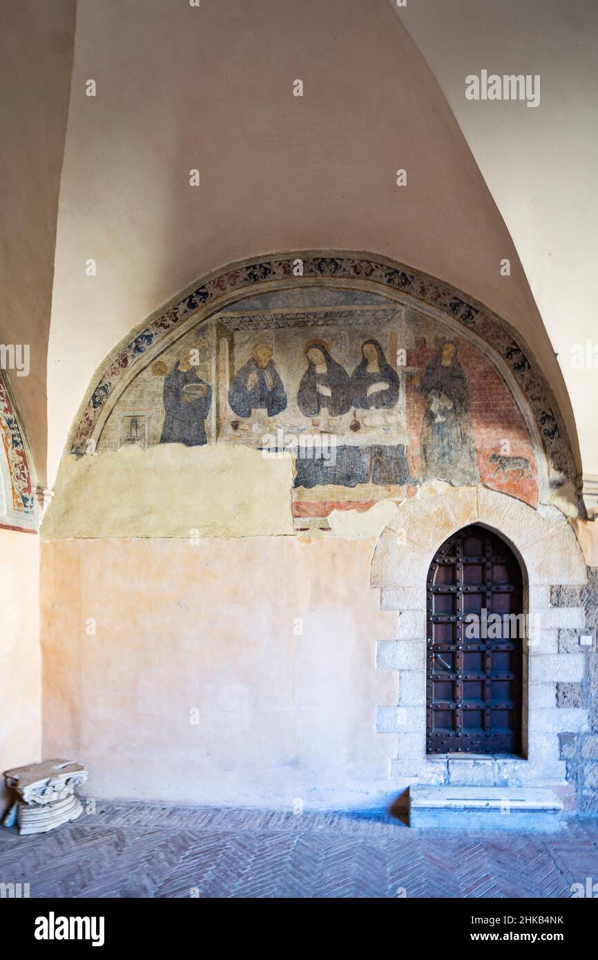 Monastero di Santa Scolastica, Chiostro, Frescoesl, Subiaco, Lazio, Italia, Europa Foto Stock