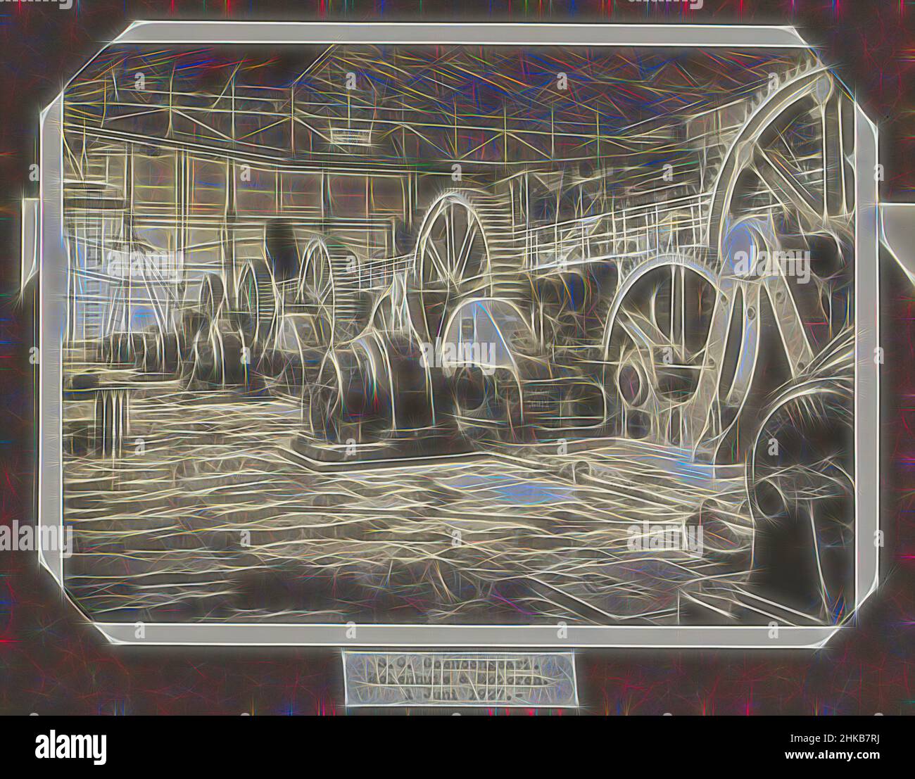 Ispirato da S.O. Goenoengsari. Mulino casa &amp; motori. 1 giugno 1927., interno di una fabbrica in costruzione, giugno 1927. Con le macchine parzialmente installate. Sulle macchine e su un cartello il nome del fornitore: Gebr. Stork &amp; Co. Parte dell'album fotografico con foto del, Reimagined by Artotop. L'arte classica reinventata con un tocco moderno. Design di calda e allegra luminosità e di raggi di luce. La fotografia si ispira al surrealismo e al futurismo, abbracciando l'energia dinamica della tecnologia moderna, del movimento, della velocità e rivoluzionando la cultura Foto Stock