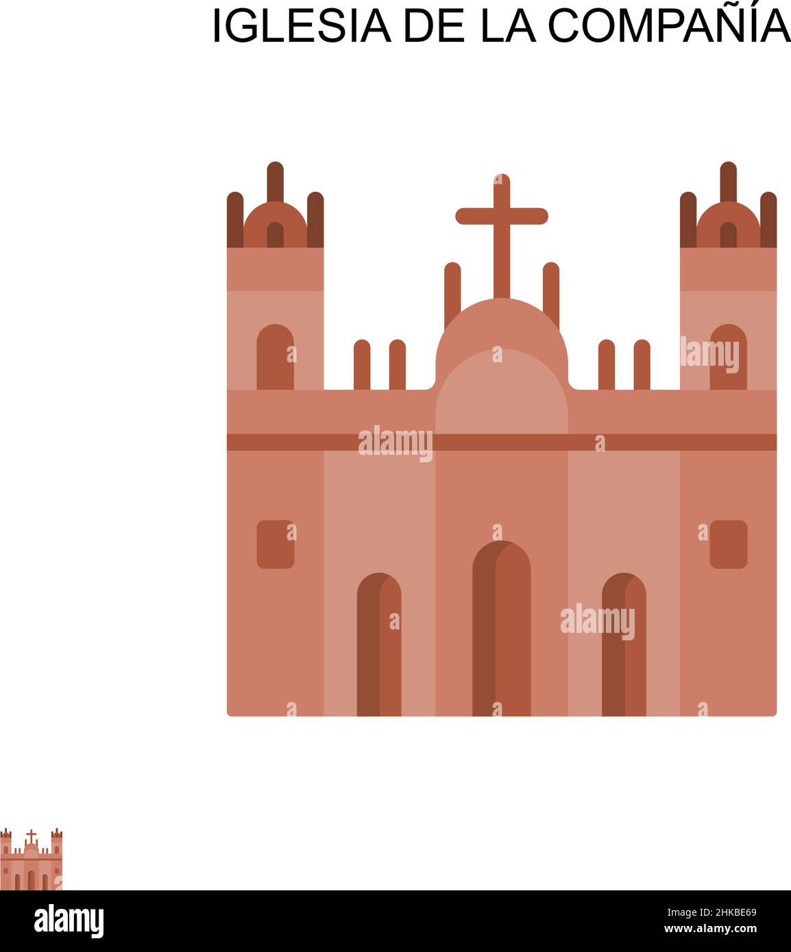 Iglesia de la Compañía semplice icona vettoriale. Modello di disegno del simbolo di illustrazione per l'elemento dell'interfaccia utente mobile Web. Illustrazione Vettoriale