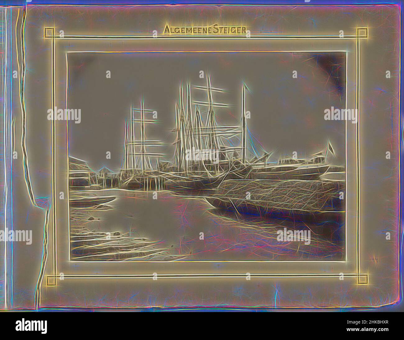 Ispirato da Algemene Steiger, navi al Algemene Steiger sul Waterkant, Paramaribo., Julius Muller, C.J. Chapman, Suriname, 1898 - 1902, stampa albume, altezza 204 mm x larghezza 271 mm x altezza 297 mm x larghezza 437 mm, reinventato da Artotop. L'arte classica reinventata con un tocco moderno. Design di calda e allegra luminosità e di raggi di luce. La fotografia si ispira al surrealismo e al futurismo, abbracciando l'energia dinamica della tecnologia moderna, del movimento, della velocità e rivoluzionando la cultura Foto Stock