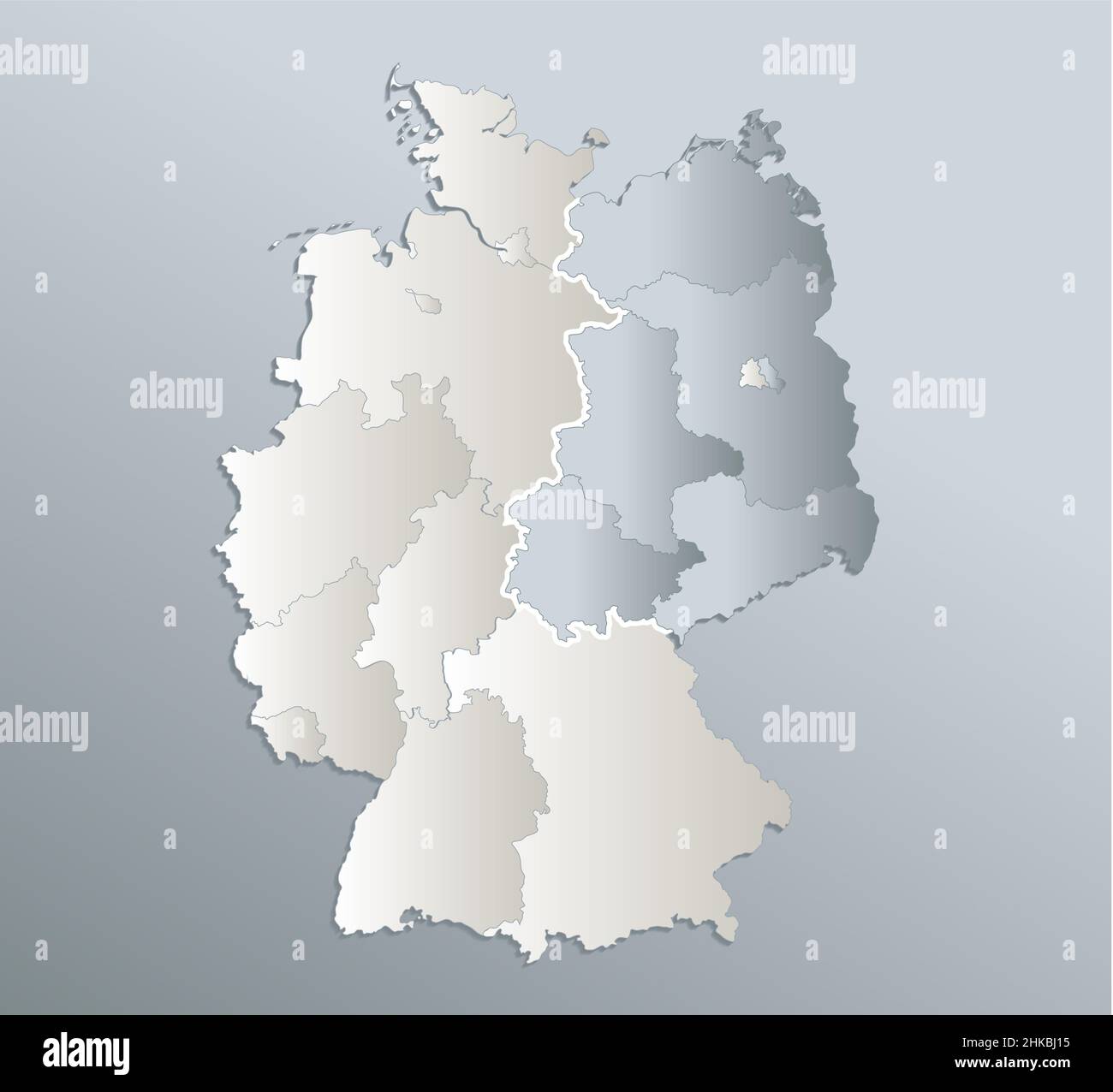 Mappa della Germania divisa su mappa dell'ovest e dell'est, divisione