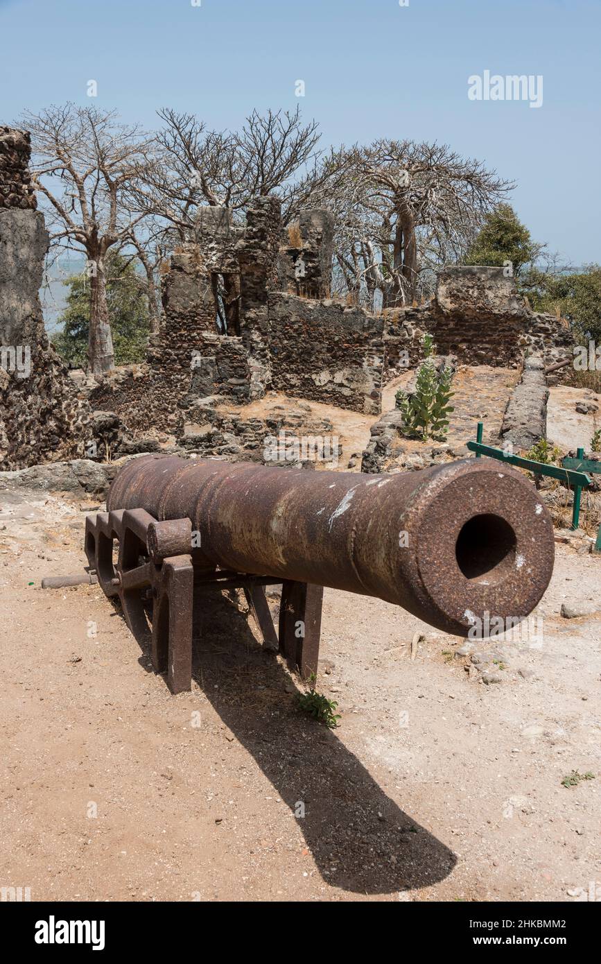 Vecchio cannone sull'isola di James nel fiume Gambia Foto Stock