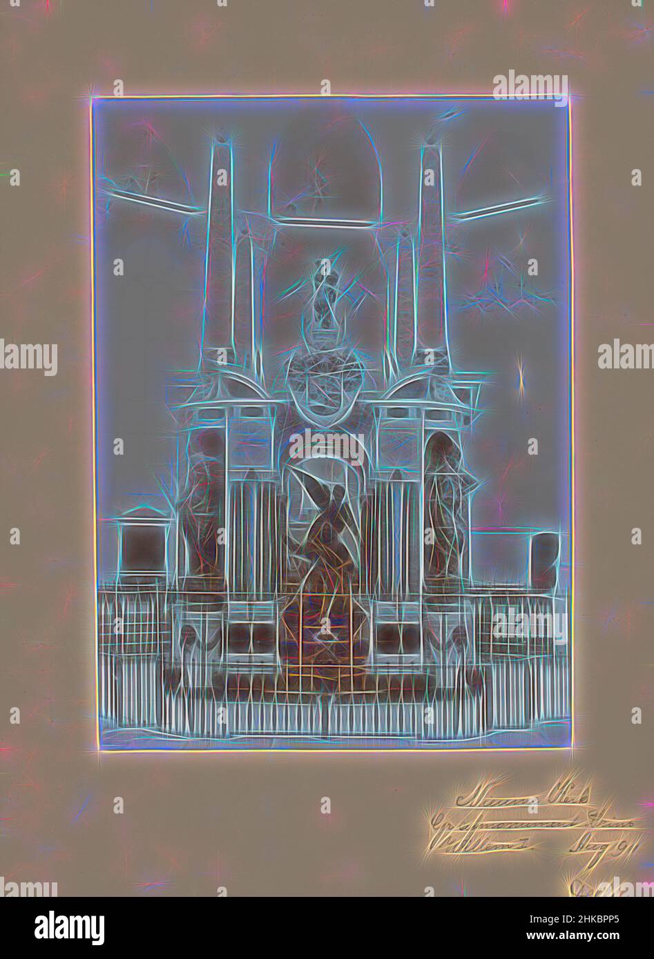 Ispirato al monumento funebre di Willem i Frederik (re dei Paesi Bassi) nel Nieuwe Kerk a Delft, A.J.M. Mulder, Nieuwe Kerk, 1911, altezza 218 mm x larghezza 159 mm, reinventato da Artotop. L'arte classica reinventata con un tocco moderno. Design di calda e allegra luminosità e di raggi di luce. La fotografia si ispira al surrealismo e al futurismo, abbracciando l'energia dinamica della tecnologia moderna, del movimento, della velocità e rivoluzionando la cultura Foto Stock