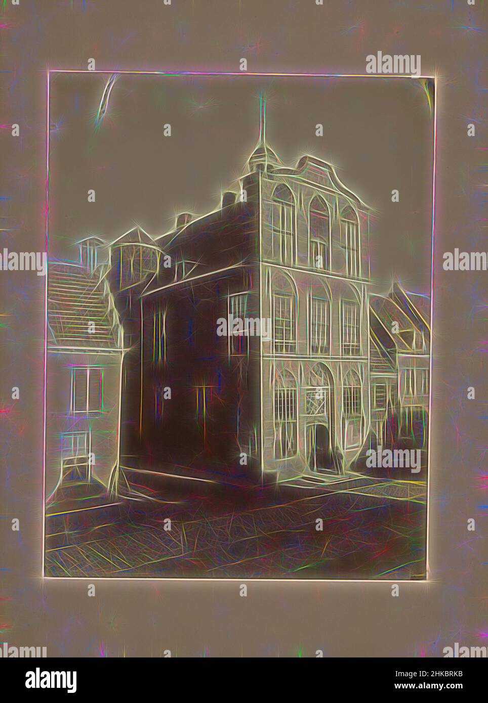 Ispirato dall'esterno del municipio di Vianen, Vianen, c.. 1875 - c. 1900, stampa albume, altezza 234 mm x larghezza 177 mm, reinventata da Artotop. L'arte classica reinventata con un tocco moderno. Design di calda e allegra luminosità e di raggi di luce. La fotografia si ispira al surrealismo e al futurismo, abbracciando l'energia dinamica della tecnologia moderna, del movimento, della velocità e rivoluzionando la cultura Foto Stock