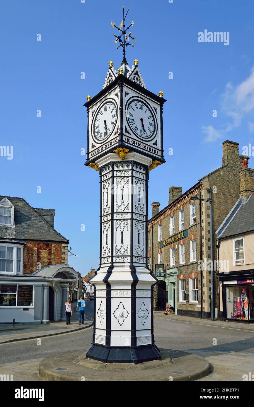 Victorian Clock Tower, Market Place, Downham Market, Norfolk, Inghilterra, Regno Unito Foto Stock