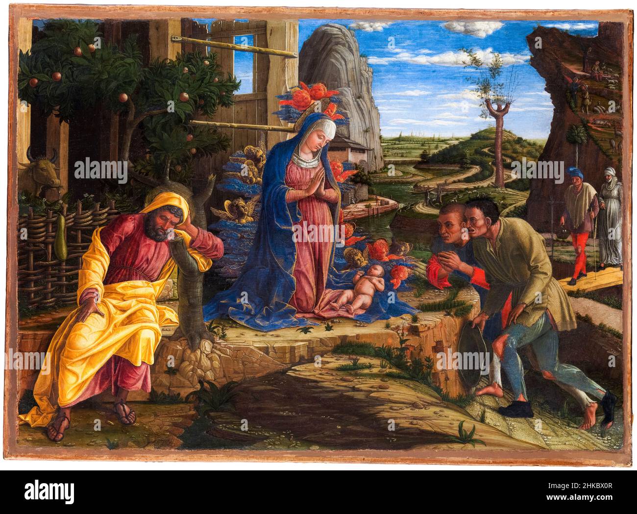 L'Adorazione dei Pastori, dipinto da Andrea Mantegna, poco dopo il 1450 Foto Stock