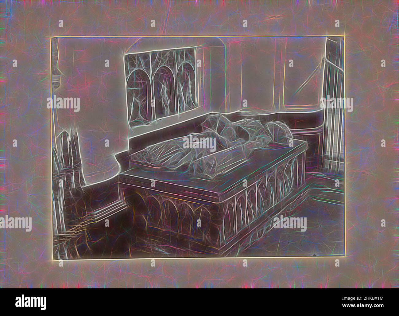 Ispirato dalla Tomba di Giovanni II di Polanen nella Chiesa di nostra Signora di Breda, Grote Kerk, c.. 1875 - c. 1900, altezza 172 mm x larghezza 224 mm, reinventato da Artotop. L'arte classica reinventata con un tocco moderno. Design di calda e allegra luminosità e di raggi di luce. La fotografia si ispira al surrealismo e al futurismo, abbracciando l'energia dinamica della tecnologia moderna, del movimento, della velocità e rivoluzionando la cultura Foto Stock