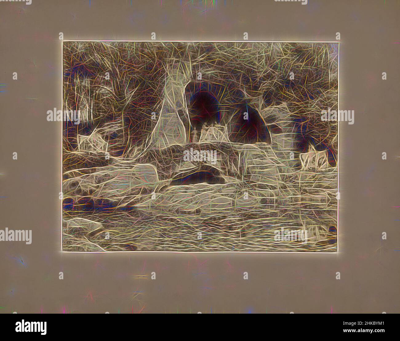 Ispirato da Bosquet des Bains d'Apollon nel giardino del castello di Versailles, Versailles. Bain d'Apollon, Versailles, c.. 1875 - c. 1900, stampa albume, altezza 220 mm x larghezza 288 mm, reinventata da Artotop. L'arte classica reinventata con un tocco moderno. Design di calda e allegra luminosità e di raggi di luce. La fotografia si ispira al surrealismo e al futurismo, abbracciando l'energia dinamica della tecnologia moderna, del movimento, della velocità e rivoluzionando la cultura Foto Stock