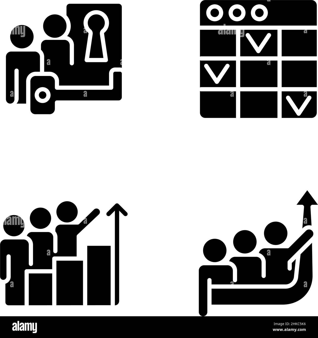 Icone glyph nero del progetto Team impostate su spazio bianco Illustrazione Vettoriale