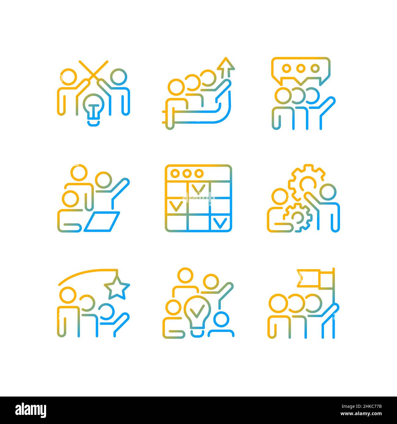 Insieme di icone vettoriali lineari gradienti di collaborazione Illustrazione Vettoriale