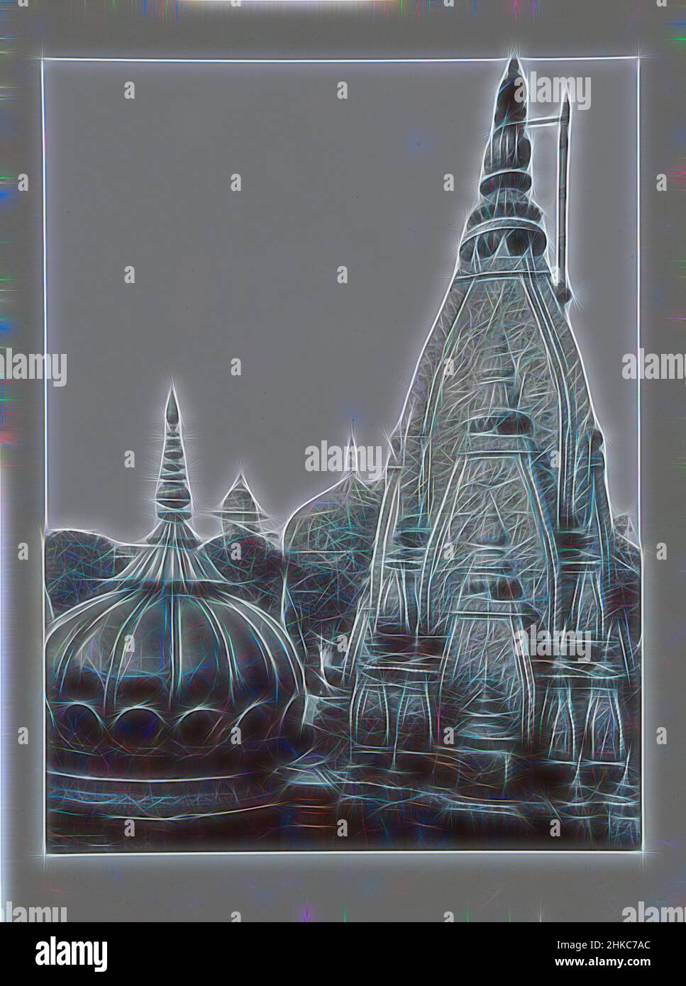 Ispirato al Tempio di Shiva a Benares, questo tempio è il famoso tempio di Shiva di Kashi Vishvanath. Kashi era il nome originale di Varanasi (o Benares) e Vishvanath è il nome del dio ordinato. Viśvanāth significa Ruler dell'Universo e questo tempio è tra i dodici Shiva Jyotirlinga (, reinventato da Artotop. L'arte classica reinventata con un tocco moderno. Design di calda e allegra luminosità e di raggi di luce. La fotografia si ispira al surrealismo e al futurismo, abbracciando l'energia dinamica della tecnologia moderna, del movimento, della velocità e rivoluzionando la cultura Foto Stock