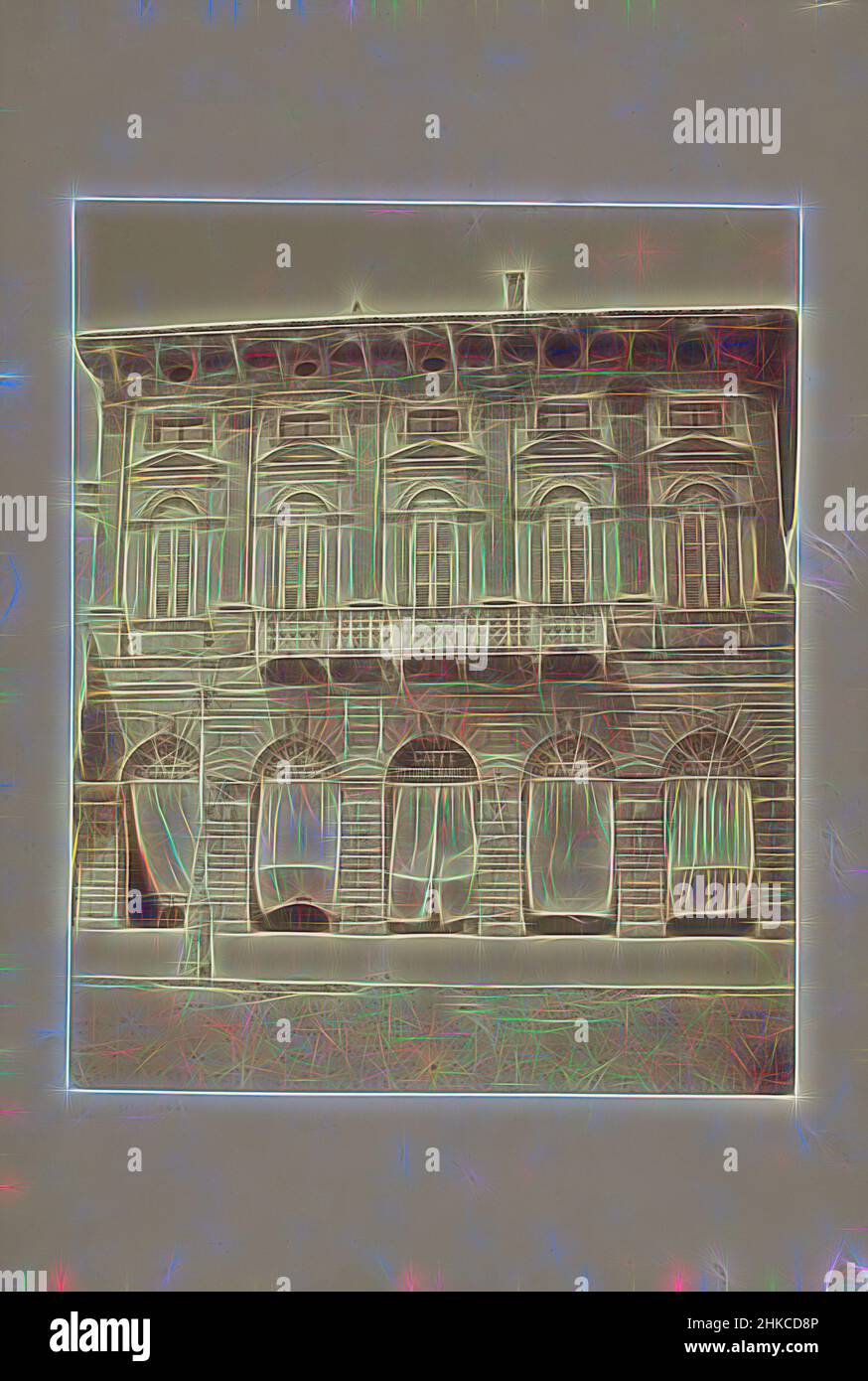 Ispirato dalla facciata del ristorante Vittorio Emanuele di Verona, Italia, Verona, 1895 - 1900, carta, Stampa albume, altezza 480 mm x larghezza 317 mm, reinventata da Artotop. L'arte classica reinventata con un tocco moderno. Design di calda e allegra luminosità e di raggi di luce. La fotografia si ispira al surrealismo e al futurismo, abbracciando l'energia dinamica della tecnologia moderna, del movimento, della velocità e rivoluzionando la cultura Foto Stock