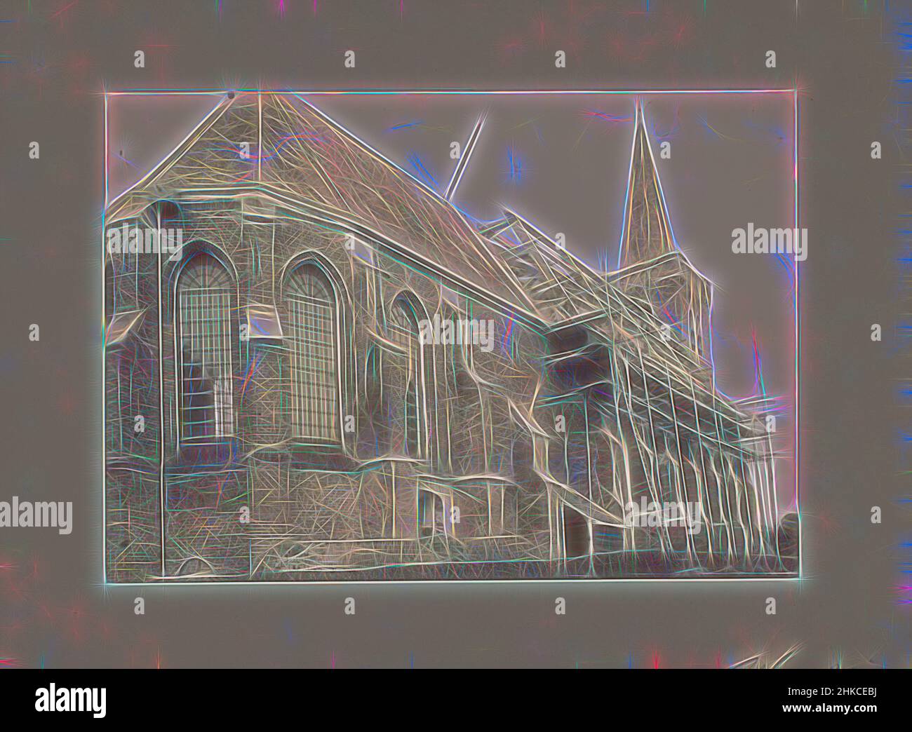 Ispirato alla vista della Chiesa di San Martino a Wemeldinge, Wemeldinge, 1898, altezza 163 mm x larghezza 230 mm, reinventato da Artotop. L'arte classica reinventata con un tocco moderno. Design di calda e allegra luminosità e di raggi di luce. La fotografia si ispira al surrealismo e al futurismo, abbracciando l'energia dinamica della tecnologia moderna, del movimento, della velocità e rivoluzionando la cultura Foto Stock
