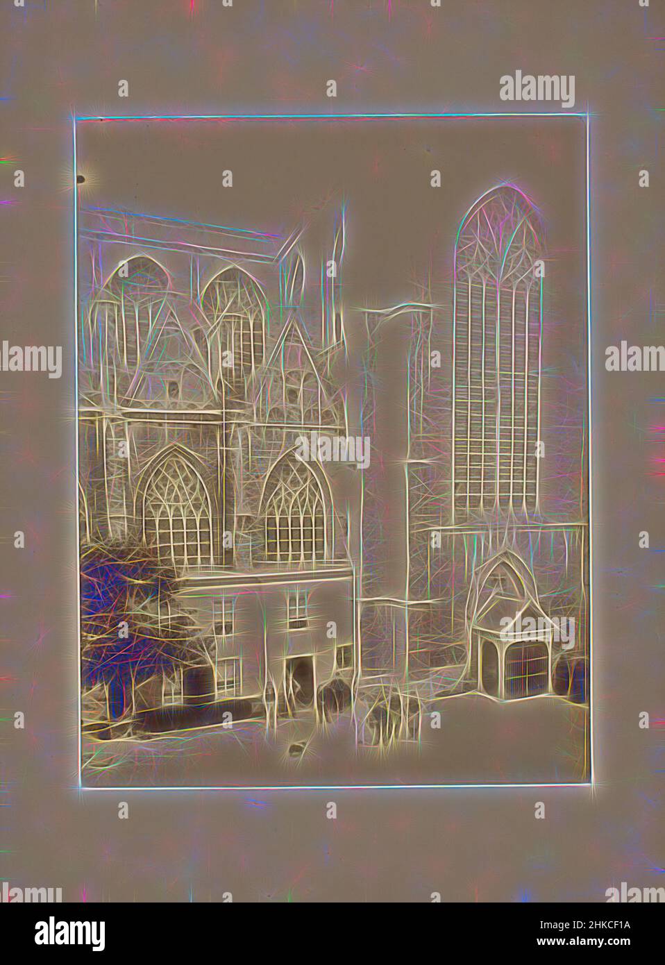 Ispirato dalla vista del lato sud della Grande Chiesa di Breda, Breda, 1890 - 1920, stampa albume, altezza 228 mm x larghezza 174 mm, reimmaginato da Artotop. L'arte classica reinventata con un tocco moderno. Design di calda e allegra luminosità e di raggi di luce. La fotografia si ispira al surrealismo e al futurismo, abbracciando l'energia dinamica della tecnologia moderna, del movimento, della velocità e rivoluzionando la cultura Foto Stock