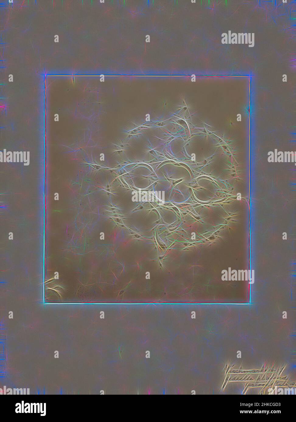 Ispirato al soffitto di Vismarkt 16-17 a Leiden, Vismarkt, 1901, stampa albume, altezza 188 mm x larghezza 169 mm, reinventato da Artotop. L'arte classica reinventata con un tocco moderno. Design di calda e allegra luminosità e di raggi di luce. La fotografia si ispira al surrealismo e al futurismo, abbracciando l'energia dinamica della tecnologia moderna, del movimento, della velocità e rivoluzionando la cultura Foto Stock