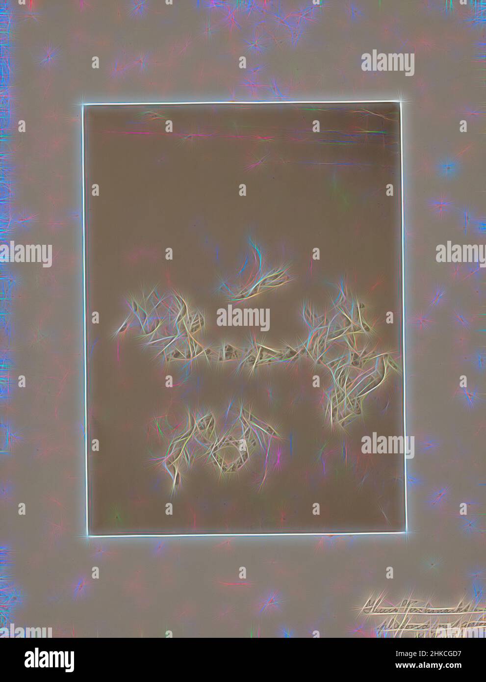 Ispirato dal soffitto di Vismarkt 16-17 a Leiden, Paesi Bassi, Vismarkt, 1901, stampa albume, Altezza 226 mm x larghezza 167 mm, reinventata da Artotop. L'arte classica reinventata con un tocco moderno. Design di calda e allegra luminosità e di raggi di luce. La fotografia si ispira al surrealismo e al futurismo, abbracciando l'energia dinamica della tecnologia moderna, del movimento, della velocità e rivoluzionando la cultura Foto Stock