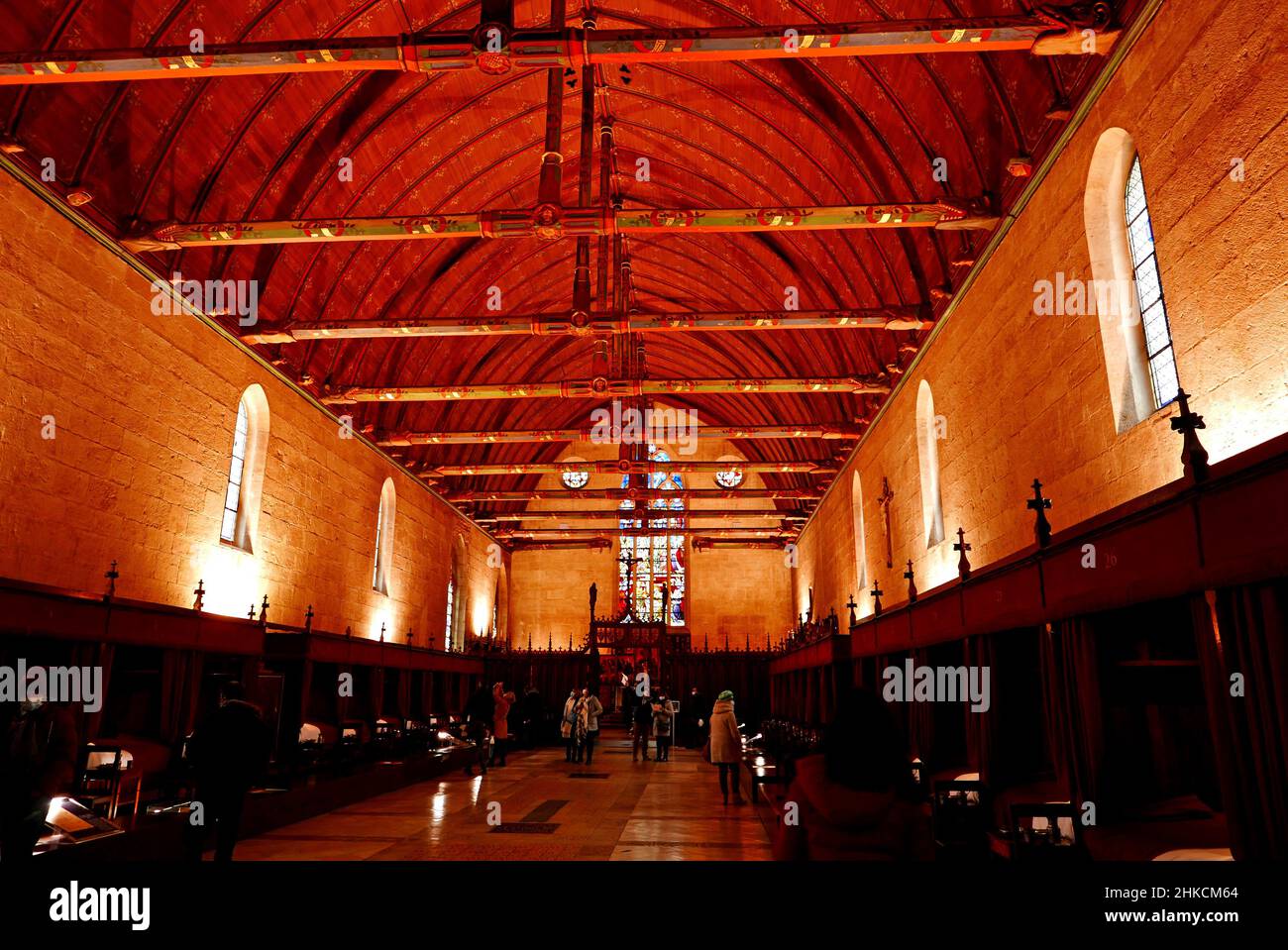 Hotel-Dieu des Hospices Civils de Beaune, la Grande Sala dei poveri, Cote-d'Or, Bourgogne-France-Comte, Borgogna, Francia, Europa Foto Stock