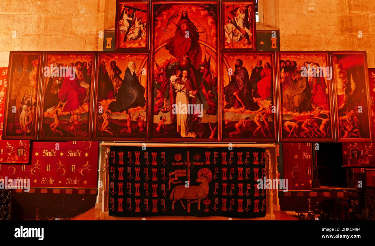 Hotel-Dieu des Hospices Civils de Beaune, la Grande Sala dei poveri, Rogier Van der Weyden polyptych pala, Cote-d'Or, Bourgogne-France-Comte, B Foto Stock