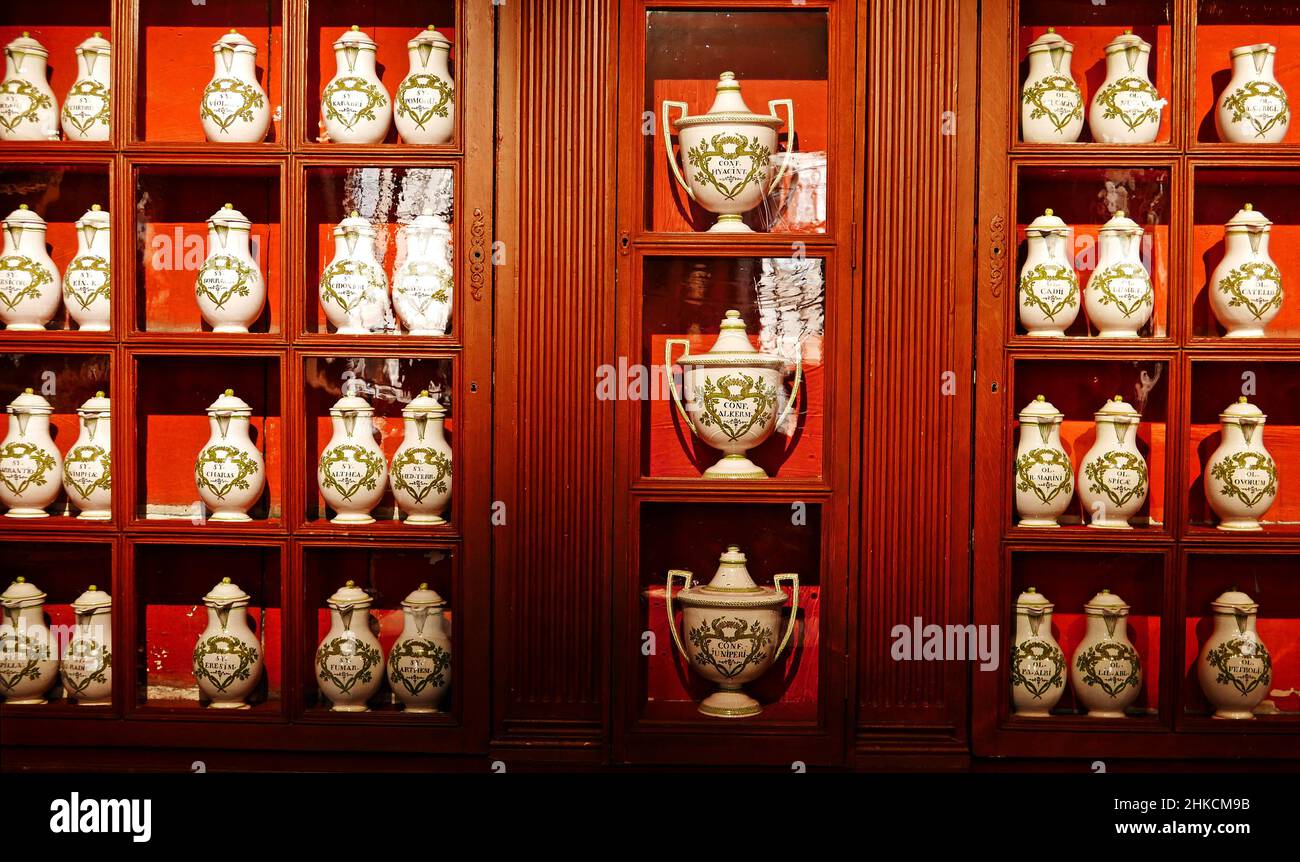 Hotel-Dieu des Hospices Civils de Beaune, la farmacia, Cote-d'Or, Bourgogne-France-Comte, Borgogna, Francia, Europa Foto Stock