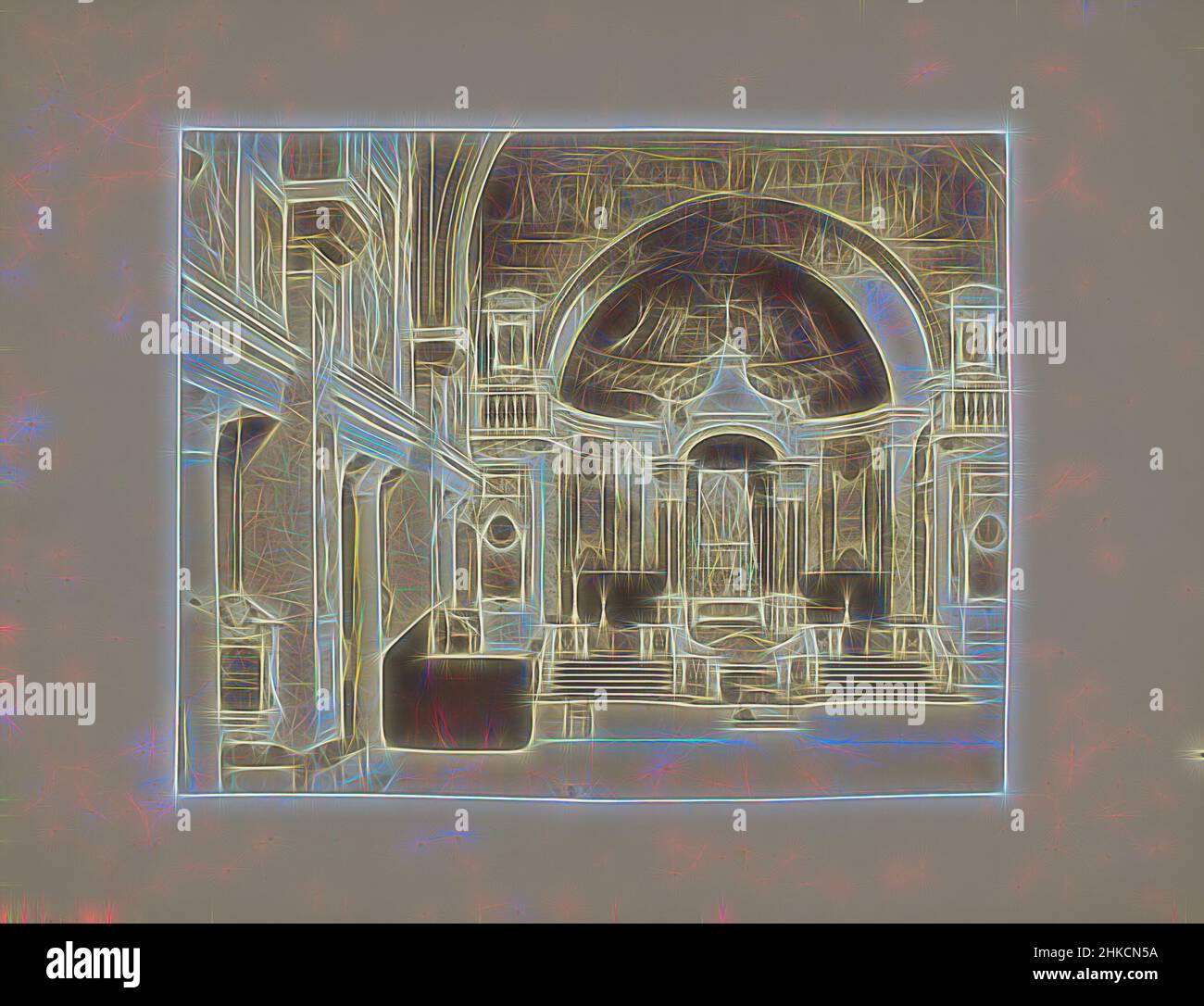 Ispirato dall'interno di una chiesa a Roma, Italia, Roma, 1851 - 1900, carta, Stampa albume, altezza 308 mm x larghezza 403 mm, reinventata da Artotop. L'arte classica reinventata con un tocco moderno. Design di calda e allegra luminosità e di raggi di luce. La fotografia si ispira al surrealismo e al futurismo, abbracciando l'energia dinamica della tecnologia moderna, del movimento, della velocità e rivoluzionando la cultura Foto Stock