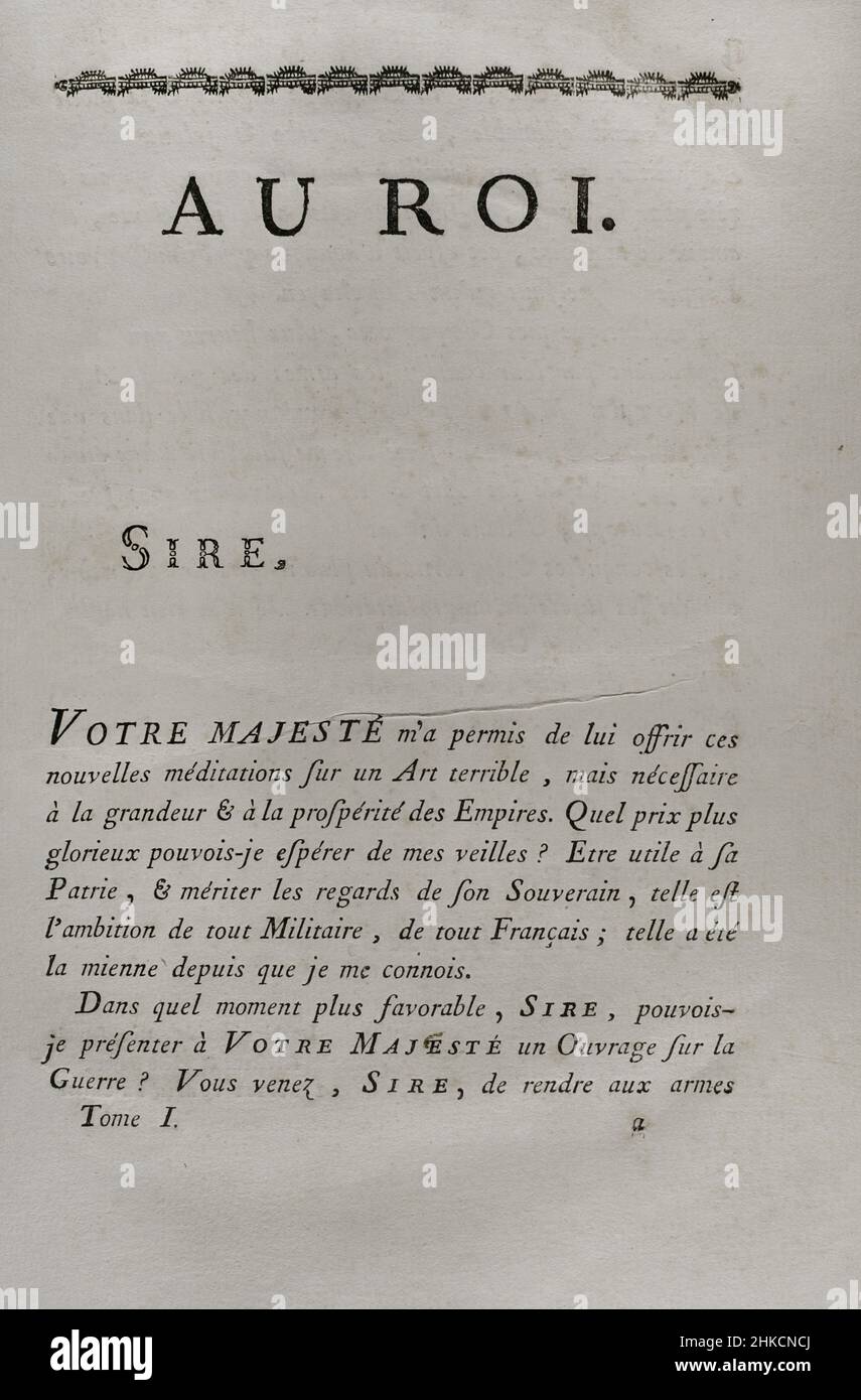 Pagina dedicata al Re. 'Commentaires de Cesar, avec des Notes historiques, critiques et militaires', di Conte Turpin de Crissé. Volume I. pubblicato a Montargis e venduto a Parigi, 1785. Autore: Lancelot Turpin de Crissé (Conte di Crissé) (1716-1793). Militare e scrittore francese. Foto Stock