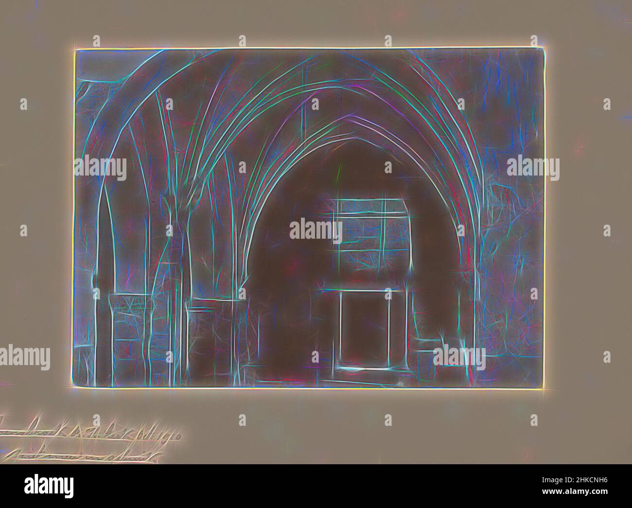 Ispirato dall'interno della chiesa di San Giovanni a Hoensbroek, Hoensbroek, 1910, altezza 160 mm x larghezza 223 mm, reinventato da Artotop. L'arte classica reinventata con un tocco moderno. Design di calda e allegra luminosità e di raggi di luce. La fotografia si ispira al surrealismo e al futurismo, abbracciando l'energia dinamica della tecnologia moderna, del movimento, della velocità e rivoluzionando la cultura Foto Stock