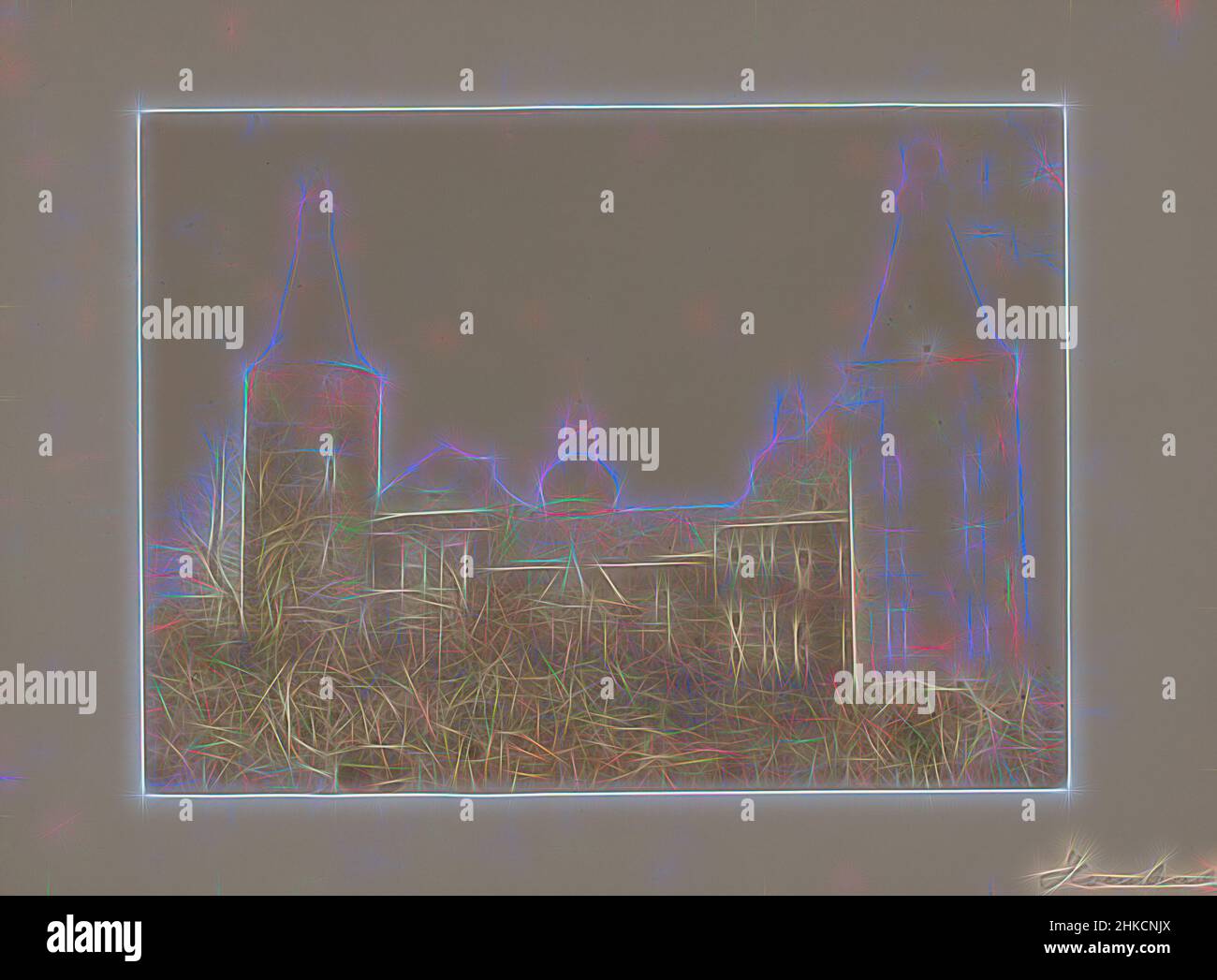 Ispirato da Castello Hoensbroek, Hoensbroek, 1903, stampa albume, altezza 170 mm x larghezza 230 mm, reinventato da Artotop. L'arte classica reinventata con un tocco moderno. Design di calda e allegra luminosità e di raggi di luce. La fotografia si ispira al surrealismo e al futurismo, abbracciando l'energia dinamica della tecnologia moderna, del movimento, della velocità e rivoluzionando la cultura Foto Stock
