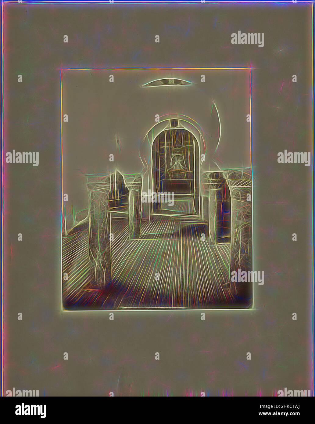 Ispirato all'interno della Mezquita a Córdoba, Intérieur de la Mosquée. Cordoue., Mezquita, c. 1875 - c. 1900, stampa albume, altezza 228 mm x larghezza 288 mm, reinventata da Artotop. L'arte classica reinventata con un tocco moderno. Design di calda e allegra luminosità e di raggi di luce. La fotografia si ispira al surrealismo e al futurismo, abbracciando l'energia dinamica della tecnologia moderna, del movimento, della velocità e rivoluzionando la cultura Foto Stock