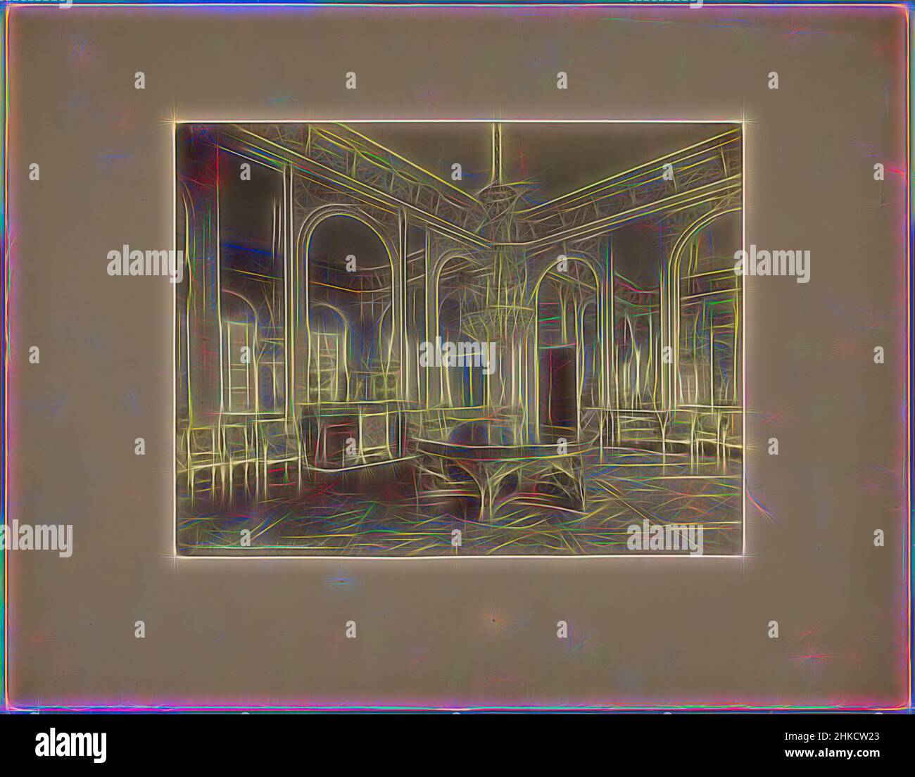 Ispirato da la salle du Trône nel Castello di Fontainebleau, Fontainebleau - Salle du Trône., Palais de Fontainebleau, c.. 1875 - c. 1900, stampa albume, altezza 226 mm x larghezza 288 mm, reinventata da Artotop. L'arte classica reinventata con un tocco moderno. Design di calda e allegra luminosità e di raggi di luce. La fotografia si ispira al surrealismo e al futurismo, abbracciando l'energia dinamica della tecnologia moderna, del movimento, della velocità e rivoluzionando la cultura Foto Stock