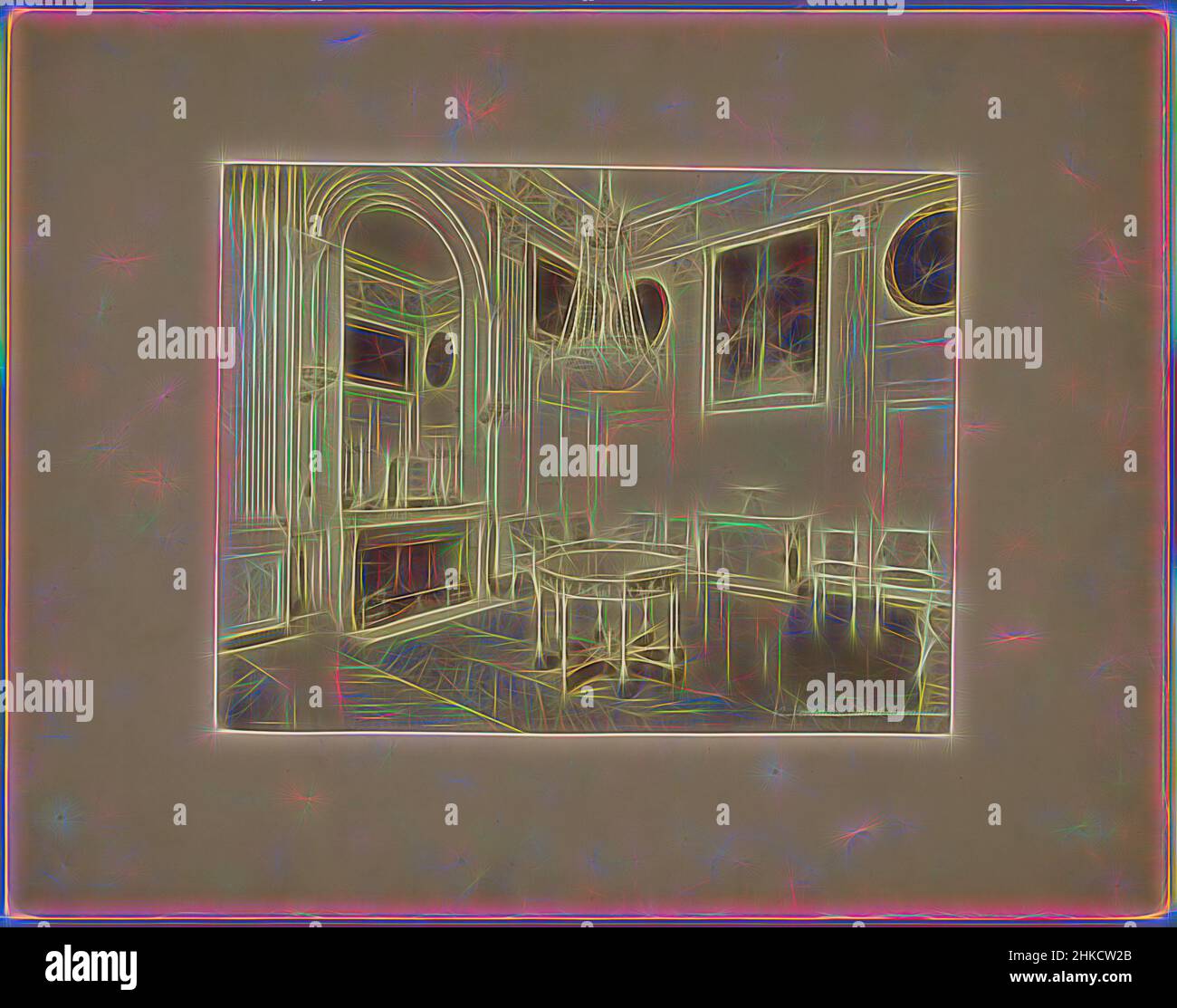 Ispirato da Chambre de Napoléon nel Grand Trianon a Versailles, Versailles. Chambre de Napolèon 1er (Gd. Trianon), JD, Grand Trianon, c. 1875 - c. 1900, stampa albume, altezza 221 mm x larghezza 288 mm, reinventata da Artotop. L'arte classica reinventata con un tocco moderno. Design di calda e allegra luminosità e di raggi di luce. La fotografia si ispira al surrealismo e al futurismo, abbracciando l'energia dinamica della tecnologia moderna, del movimento, della velocità e rivoluzionando la cultura Foto Stock