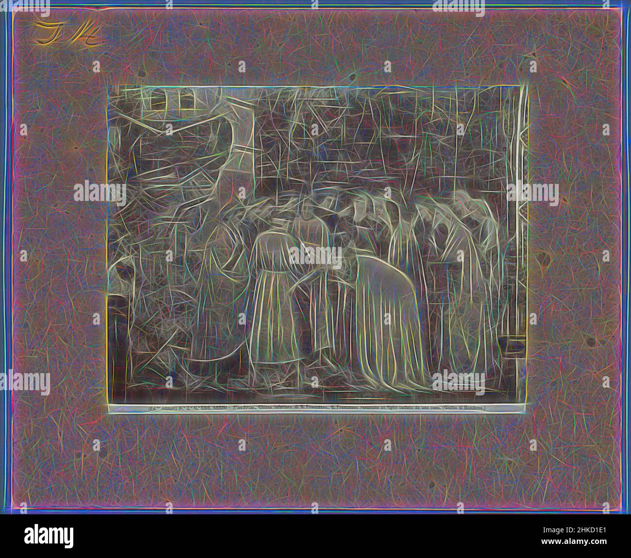 Ispirato da Giotto nella Basilica di San Francesco ad Assisi, raffigurante l'innalzamento di un ragazzo dai morti di San Francesco, ASSISI - Umbria. Chiesa inferiore di S. Francesco. Francesco risuscita un figlio caduto da una casa., Alinari, Giotto de Bondone, Sint-Franciscusbasiliek, c. 1875 - c, reinventato da Artotop. L'arte classica reinventata con un tocco moderno. Design di calda e allegra luminosità e di raggi di luce. La fotografia si ispira al surrealismo e al futurismo, abbracciando l'energia dinamica della tecnologia moderna, del movimento, della velocità e rivoluzionando la cultura Foto Stock