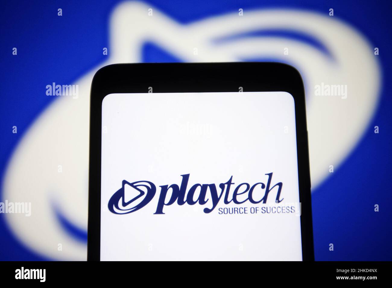 Ucraina. 2nd Feb 2022. In questa illustrazione della foto, un logo Playtech plc di un'azienda di sviluppo software per il gioco d'azzardo è visualizzato sullo schermo di uno smartphone. (Credit Image: © Pavlo Gonchar/SOPA Images via ZUMA Press Wire) Foto Stock