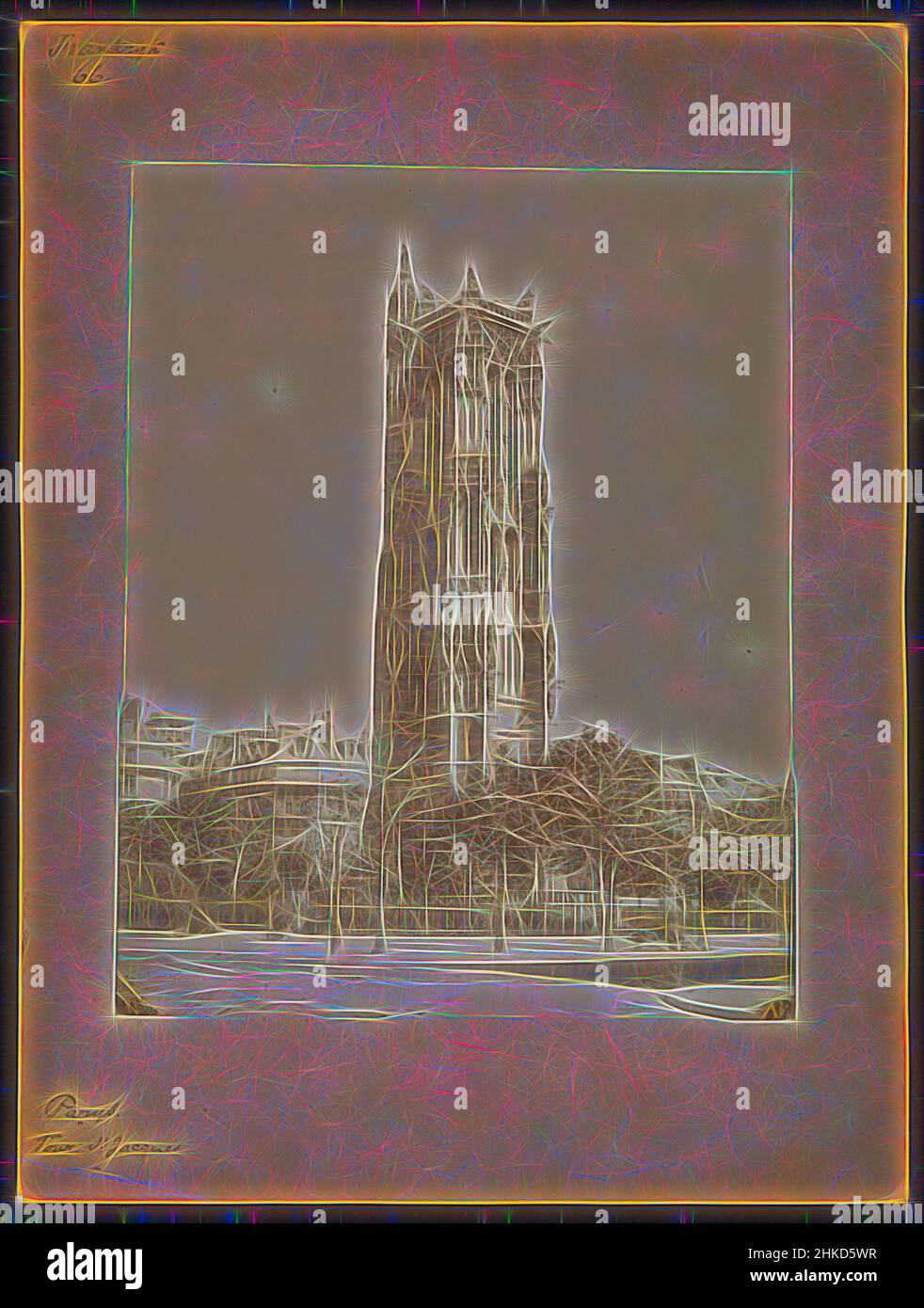 Ispirato dalla vista del Tour Saint-Jacques a Parigi, Tour [..., Tour Saint-Jacques, 1850 - 1900, stampa albume, Altezza 355 mm x larghezza 267 mm, reinventata da Artotop. L'arte classica reinventata con un tocco moderno. Design di calda e allegra luminosità e di raggi di luce. La fotografia si ispira al surrealismo e al futurismo, abbracciando l'energia dinamica della tecnologia moderna, del movimento, della velocità e rivoluzionando la cultura Foto Stock