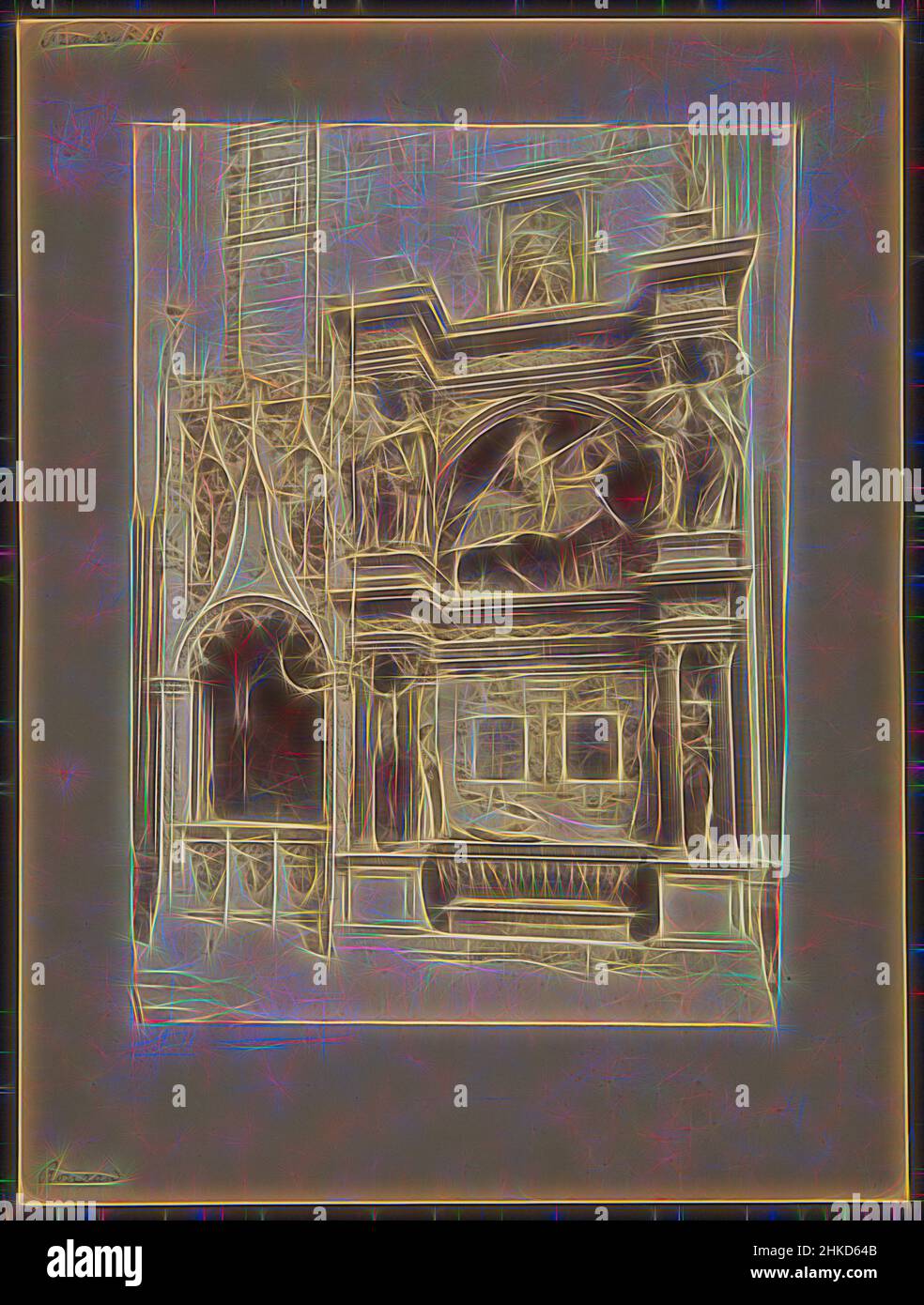 Ispirato dalla vista della tomba di Louis de Breze nella cattedrale di Notre-Dame a Rouen, Kathedraal van Rouen, 1850 - 1900, stampa albume, altezza 345 mm x larghezza 259 mm, reinventato da Artotop. L'arte classica reinventata con un tocco moderno. Design di calda e allegra luminosità e di raggi di luce. La fotografia si ispira al surrealismo e al futurismo, abbracciando l'energia dinamica della tecnologia moderna, del movimento, della velocità e rivoluzionando la cultura Foto Stock