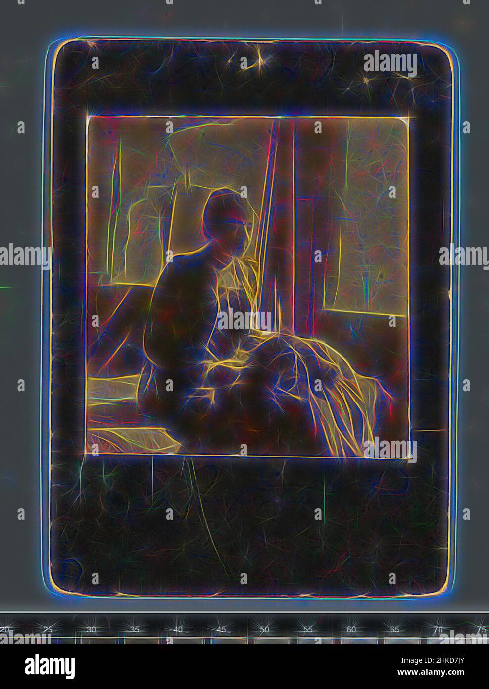 Ispirato da Ritratto di (il pittore) Lizzy Ansingh, George Hendrik Breitner, 1894 - 1895, carta, altezza 86 mm x larghezza 82 mm, reinventato da Artotop. L'arte classica reinventata con un tocco moderno. Design di calda e allegra luminosità e di raggi di luce. La fotografia si ispira al surrealismo e al futurismo, abbracciando l'energia dinamica della tecnologia moderna, del movimento, della velocità e rivoluzionando la cultura Foto Stock