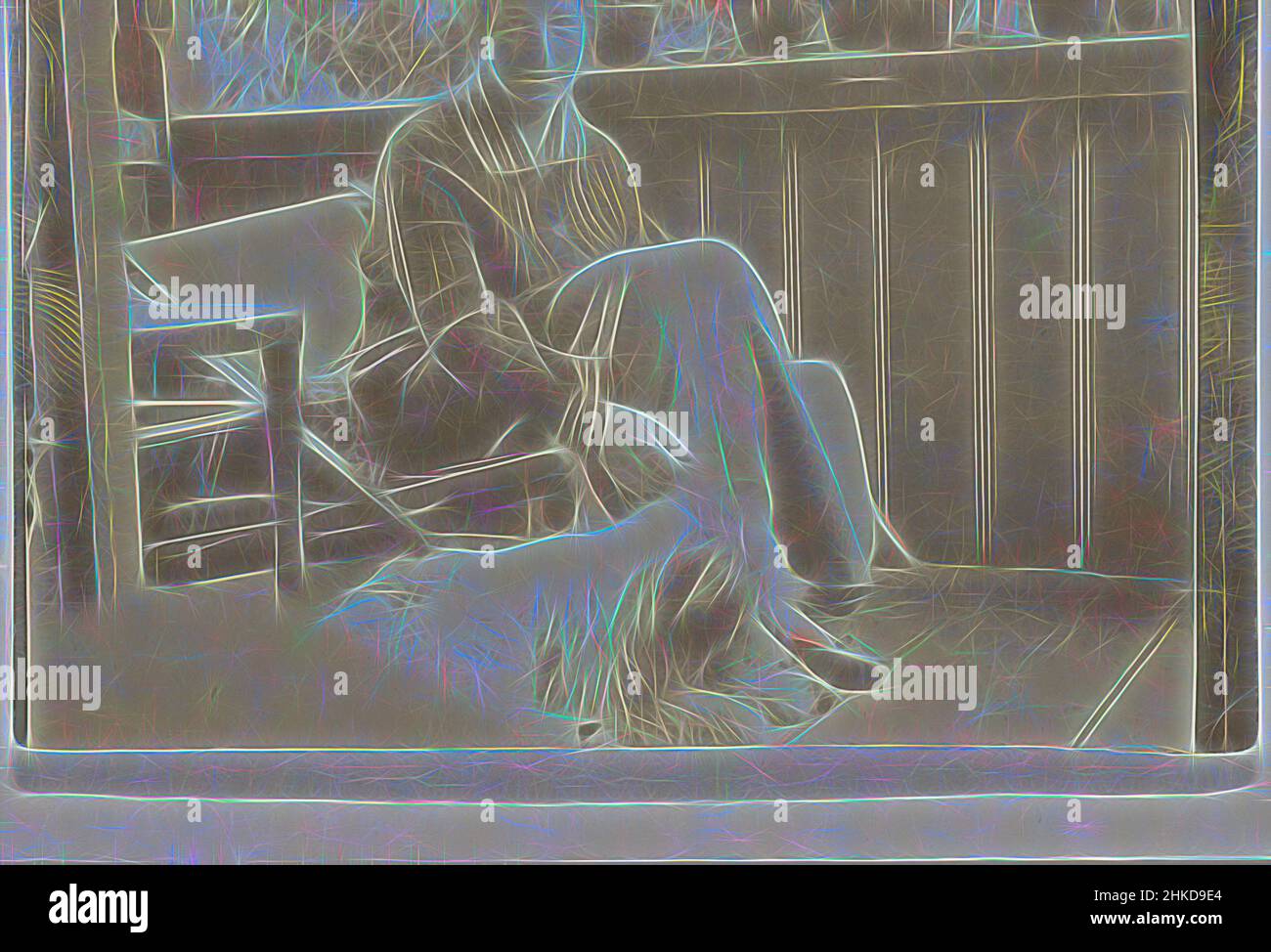 Ispirato da Ritratto di Irene con cane, Germania, 1920 - 1930, carta baryta, altezza 58 mm x larghezza 87 mm, reinventato da Artotop. L'arte classica reinventata con un tocco moderno. Design di calda e allegra luminosità e di raggi di luce. La fotografia si ispira al surrealismo e al futurismo, abbracciando l'energia dinamica della tecnologia moderna, del movimento, della velocità e rivoluzionando la cultura Foto Stock