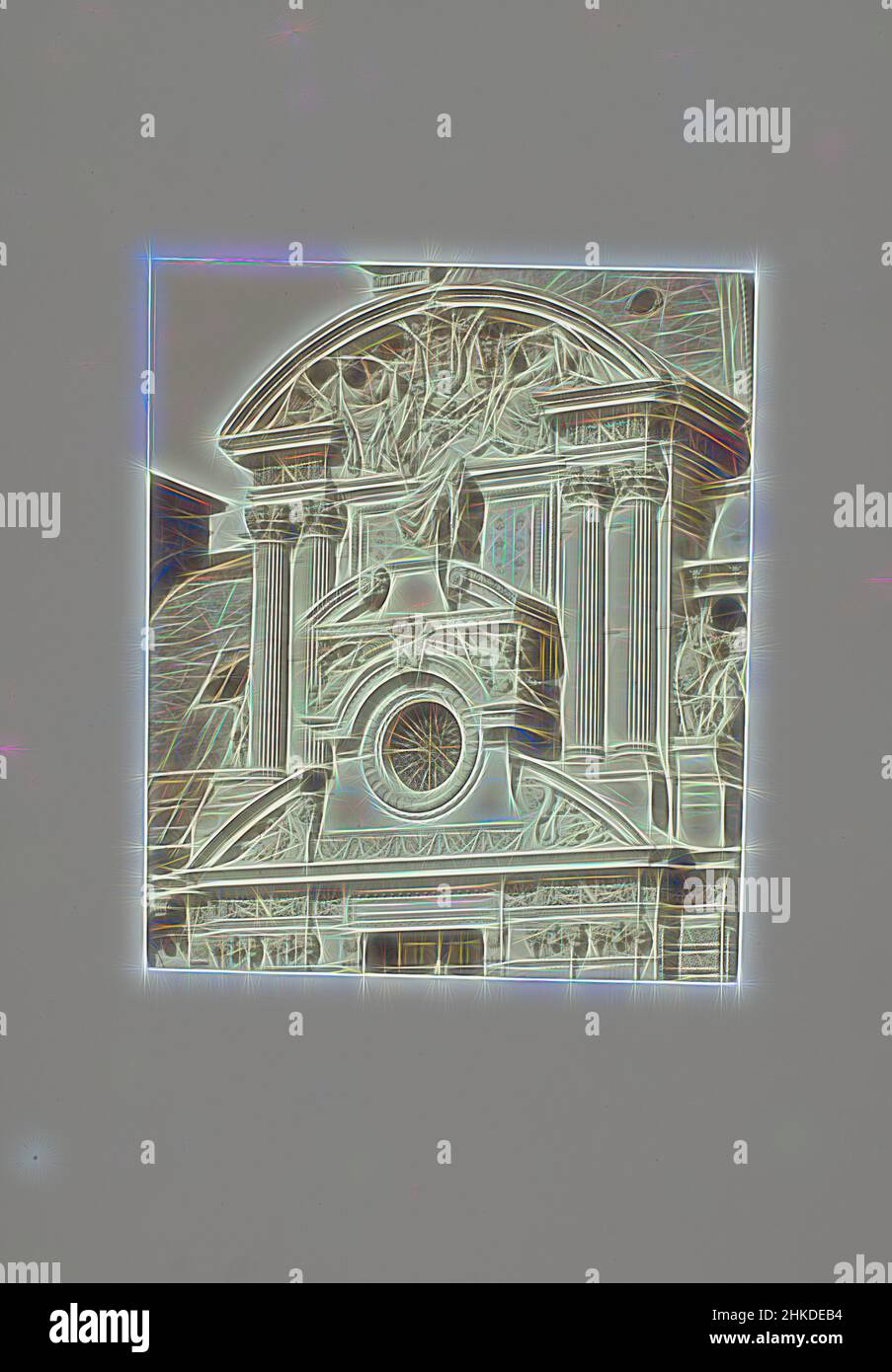 Ispirato dalla facciata del Pavillon de Rohan (TOP), parte della Réunion des Tuileries au Louvre 1852-1857, album 1., Édouard Denis Baldus, Paris, c.. 1857, carta, stampa su carta salata, altezza 378 mm x larghezza 556 mm, reinventata da Artotop. L'arte classica reinventata con un tocco moderno. Design di calda e allegra luminosità e di raggi di luce. La fotografia si ispira al surrealismo e al futurismo, abbracciando l'energia dinamica della tecnologia moderna, del movimento, della velocità e rivoluzionando la cultura Foto Stock