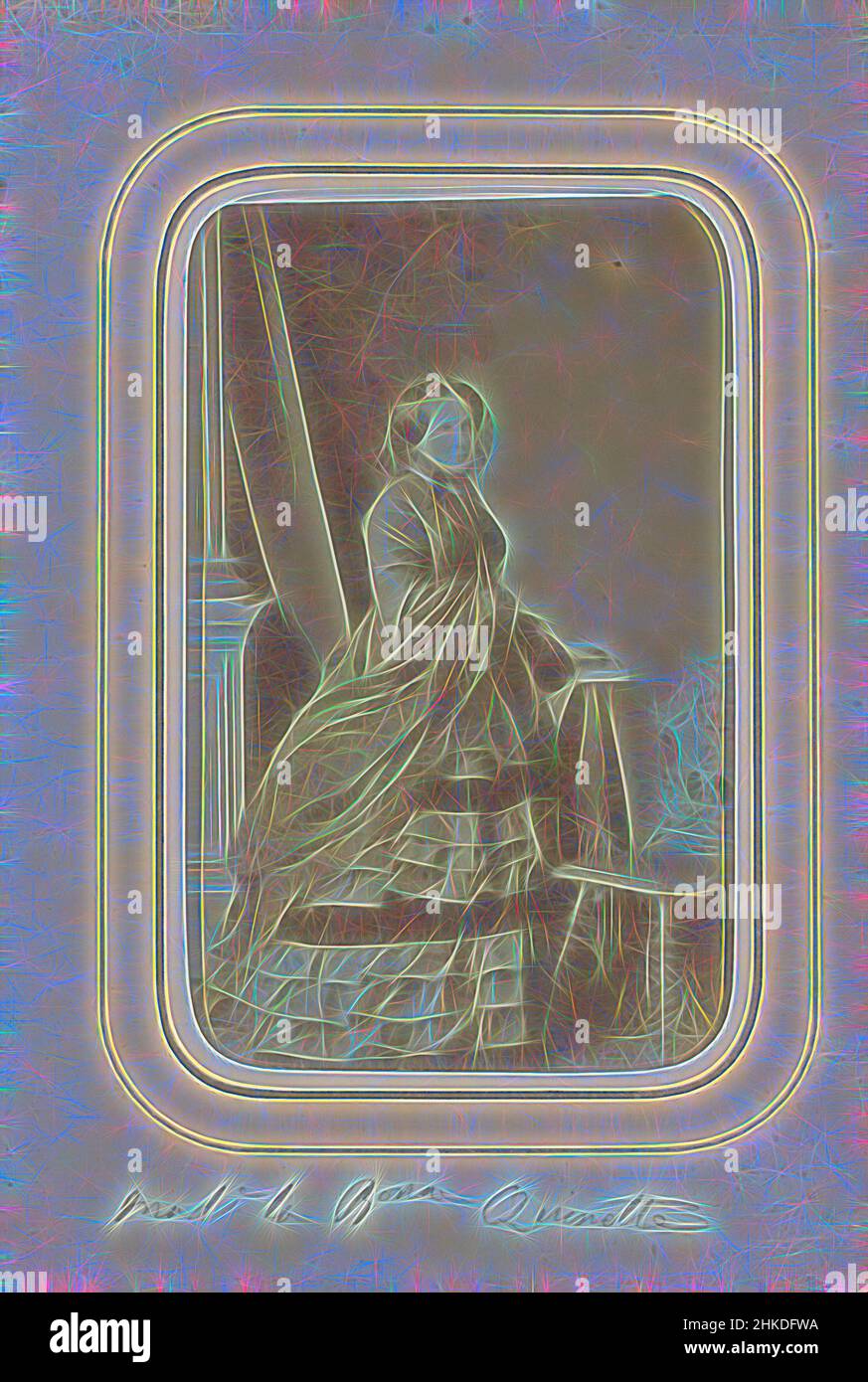 Ispirato da Ritratto della Signora la Bonan Quinette, parte di album fotografico con 24 cartes-de-visite di persone francesi., 1860, carta, stampa albume, altezza 93 mm x larghezza 60 mm, Reimagined by Artotop. L'arte classica reinventata con un tocco moderno. Design di calda e allegra luminosità e di raggi di luce. La fotografia si ispira al surrealismo e al futurismo, abbracciando l'energia dinamica della tecnologia moderna, del movimento, della velocità e rivoluzionando la cultura Foto Stock