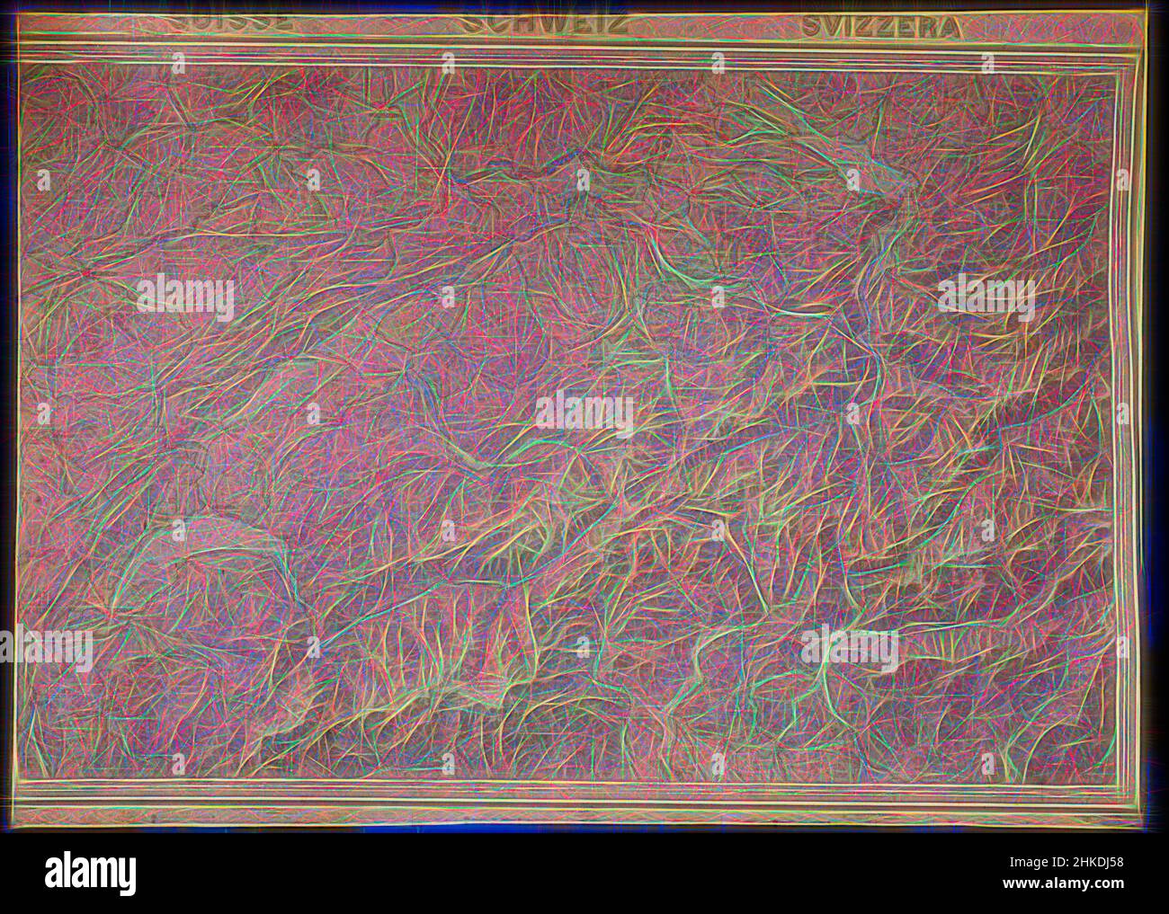 Ispirato da MAP of Switzerland, Adolphe Burdet (cerchio di), (rifiuto di attribuzione), Paesi Bassi, 1907 - 1930, vetro, Vetrino, altezza 89 mm x larghezza 120 mm, reinventato da Artotop. L'arte classica reinventata con un tocco moderno. Design di calda e allegra luminosità e di raggi di luce. La fotografia si ispira al surrealismo e al futurismo, abbracciando l'energia dinamica della tecnologia moderna, del movimento, della velocità e rivoluzionando la cultura Foto Stock