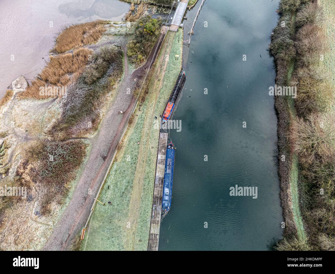 Gloucester e Sharpness Canal che corrono lungo il fiume Severn Foto Stock