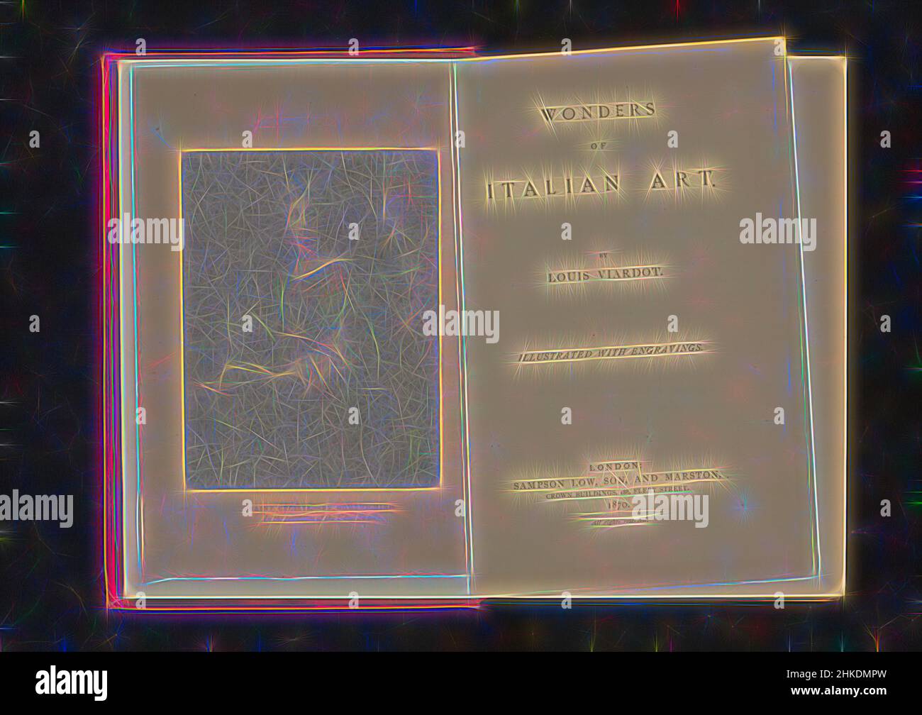 Ispirato da Wonders of Italian art, Louis Viardot, editore: Marston & Company Sampson Low, Londra, 1870, lino (materiale), stampa carbone, Altezza 203 mm x larghezza 143 mm x spessore 26 mm, reinventato da Artotop. L'arte classica reinventata con un tocco moderno. Design di calda e allegra luminosità e di raggi di luce. La fotografia si ispira al surrealismo e al futurismo, abbracciando l'energia dinamica della tecnologia moderna, del movimento, della velocità e rivoluzionando la cultura Foto Stock