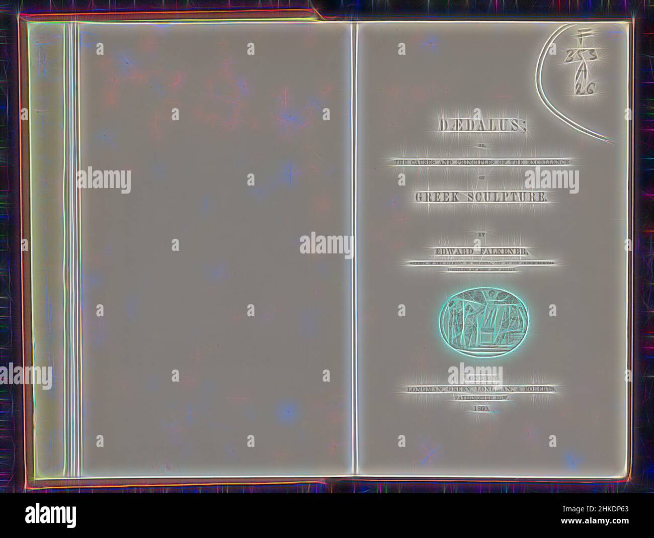 Ispirato da Daedalus; o, le cause e i principi dell'eccellenza della scultura greca, Edward Falkener, editore: Longman & Co., Londra, 1860, carta, stampa, Stampa albume, incisione, altezza 250 mm x larghezza 160 mm x spessore 40 mm, reinventata da Artotop. L'arte classica reinventata con un tocco moderno. Design di calda e allegra luminosità e di raggi di luce. La fotografia si ispira al surrealismo e al futurismo, abbracciando l'energia dinamica della tecnologia moderna, del movimento, della velocità e rivoluzionando la cultura Foto Stock