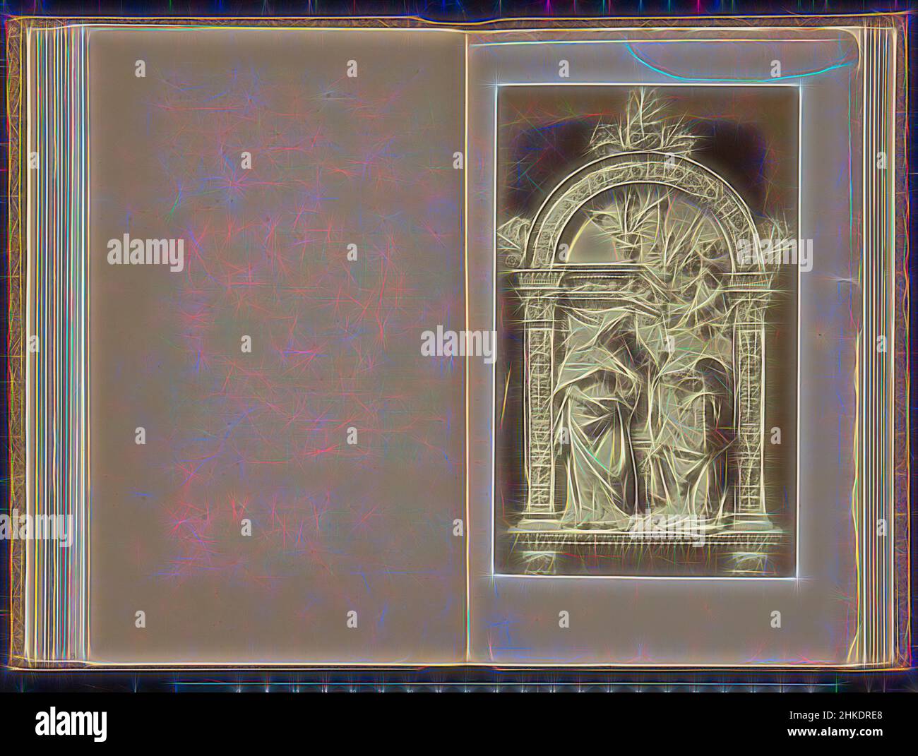 Ispirato dal rilievo con presumibilmente una raffigurazione dell'Annunciazione, c.. 1852 - prima del 1862, stampa albume, altezza 188 mm x larghezza 116 mm, reinventata da Artotop. L'arte classica reinventata con un tocco moderno. Design di calda e allegra luminosità e di raggi di luce. La fotografia si ispira al surrealismo e al futurismo, abbracciando l'energia dinamica della tecnologia moderna, del movimento, della velocità e rivoluzionando la cultura Foto Stock