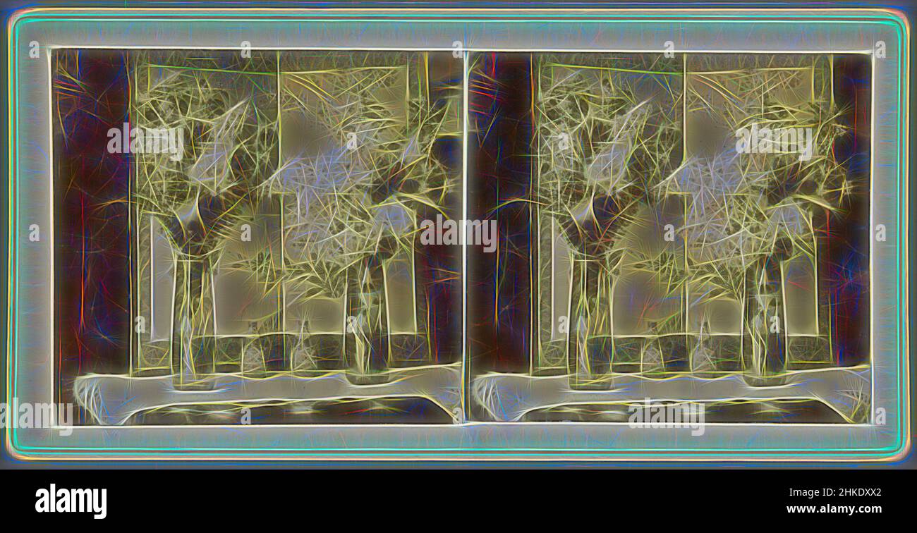 Ispirato da due vasi con fiori, due vasi con fiori. Parte di un gruppo di 5 fotografie e 19 fotografie stereo scattate da un fotografo amatoriale sconosciuto intorno al 1900 ad Amsterdam, nelle Ardenne e in Danimarca., Paesi Bassi, c. 1900, altezza 88 mm x larghezza 178 mm, reinventato da Artotop. L'arte classica reinventata con un tocco moderno. Design di calda e allegra luminosità e di raggi di luce. La fotografia si ispira al surrealismo e al futurismo, abbracciando l'energia dinamica della tecnologia moderna, del movimento, della velocità e rivoluzionando la cultura Foto Stock